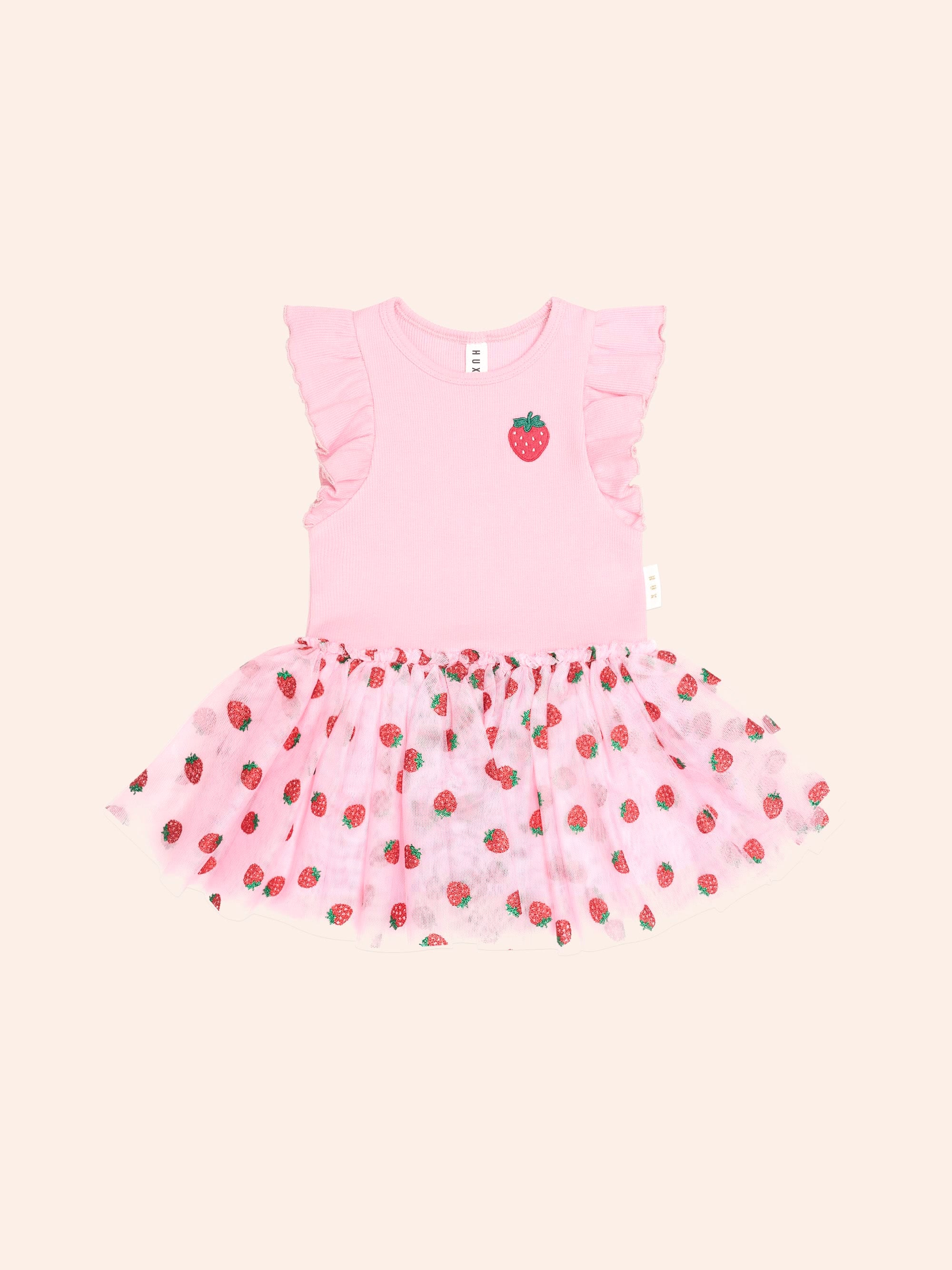 Strawberry Emb S/Slv Tulle Dress DRESS Huxbaby Shopify
