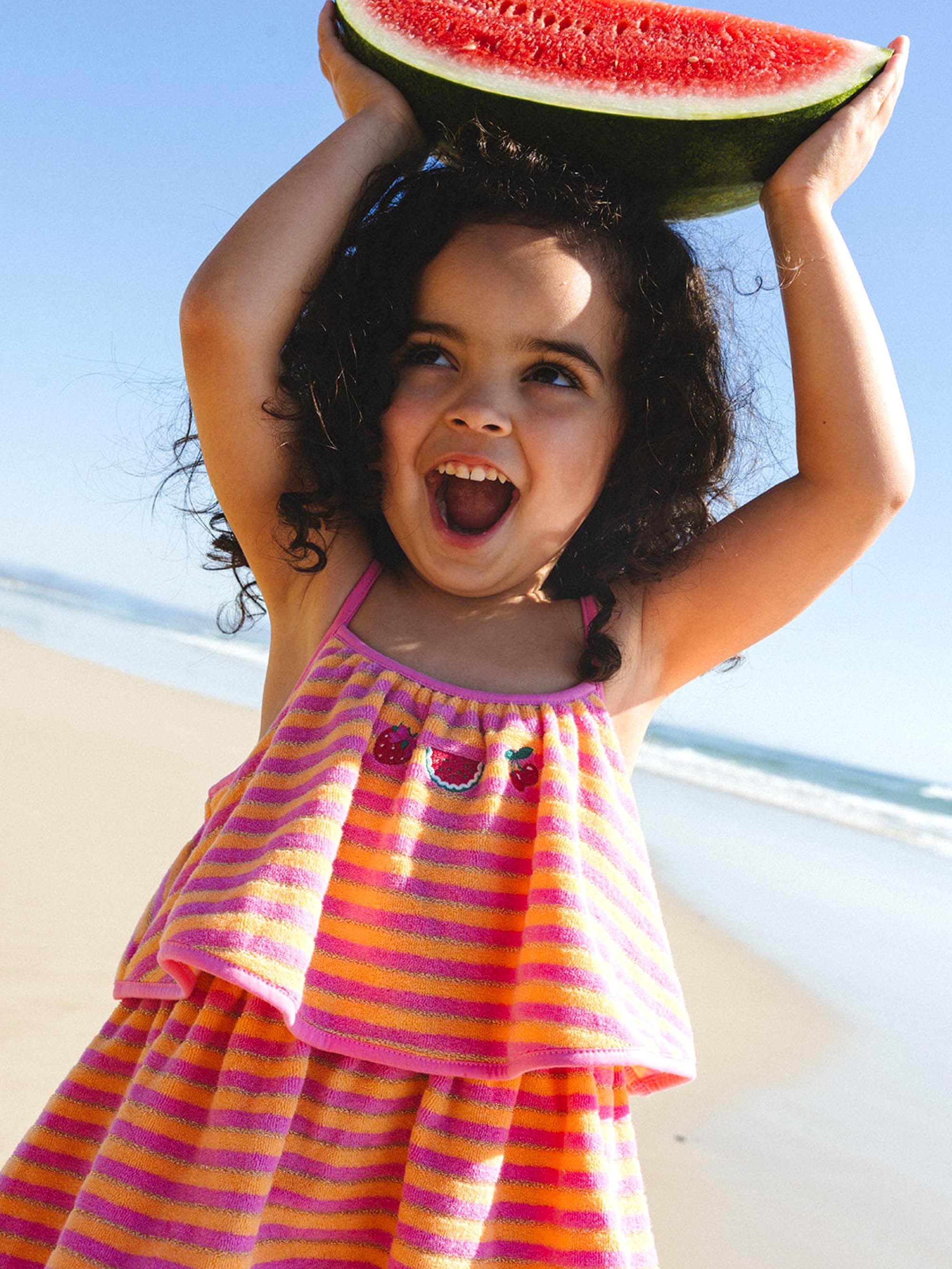 Tropical Fruit Stripe Tiered Dress DRESS Huxbaby Shopify