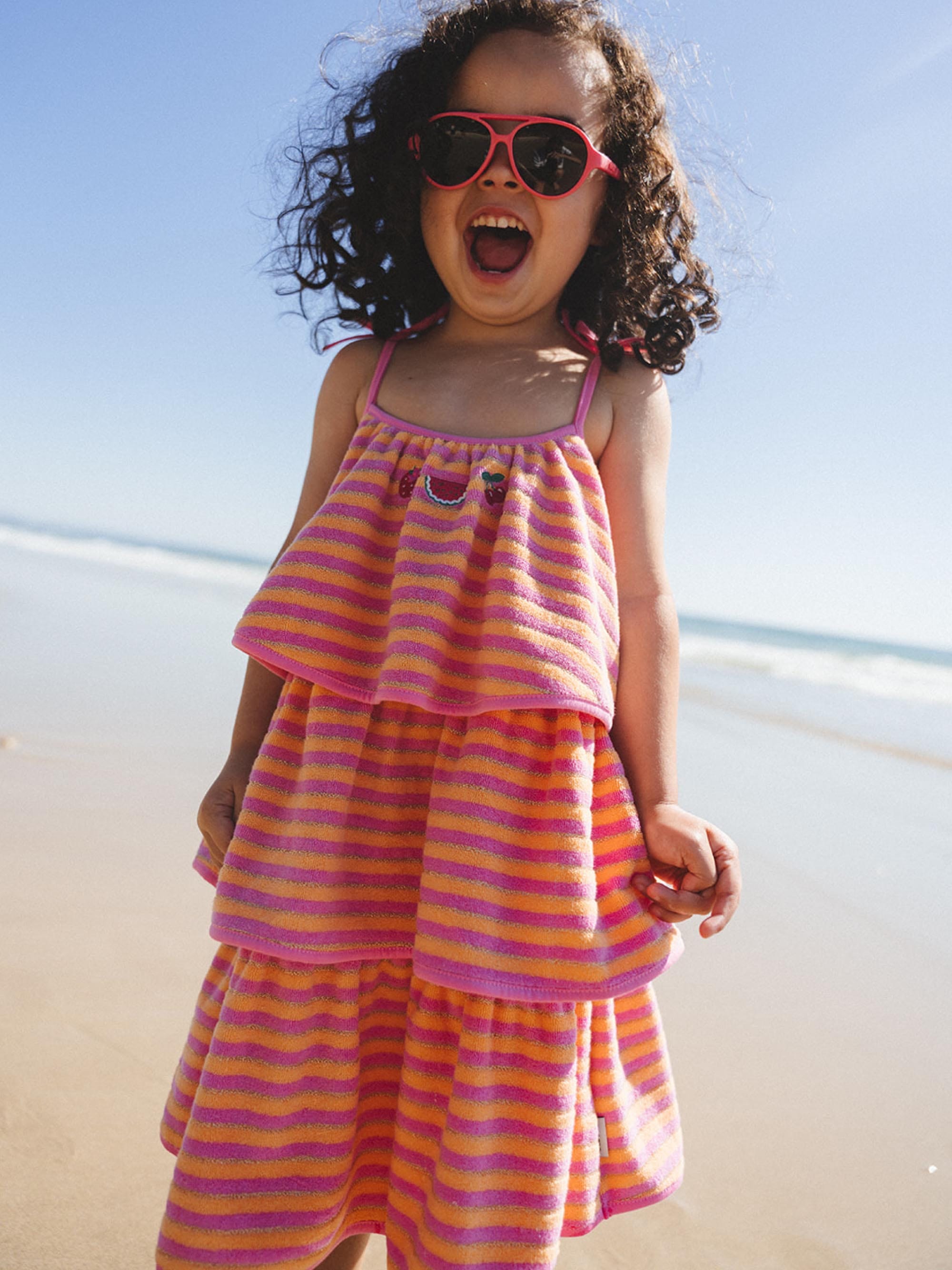 Tropical Fruit Stripe Tiered Dress DRESS Huxbaby Shopify