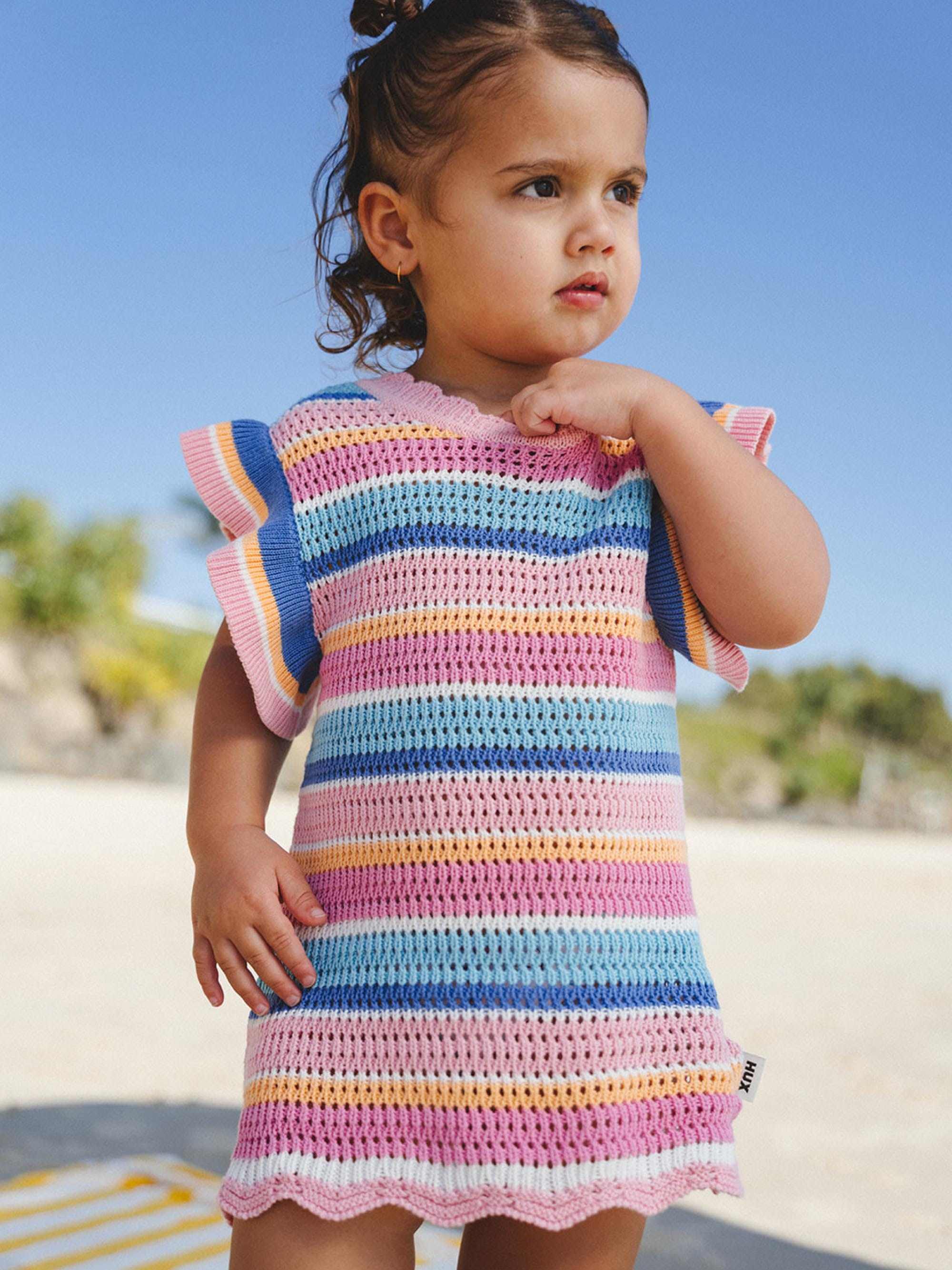 Beach Club Stripe Crochet Tie Dress DRESS Huxbaby Shopify