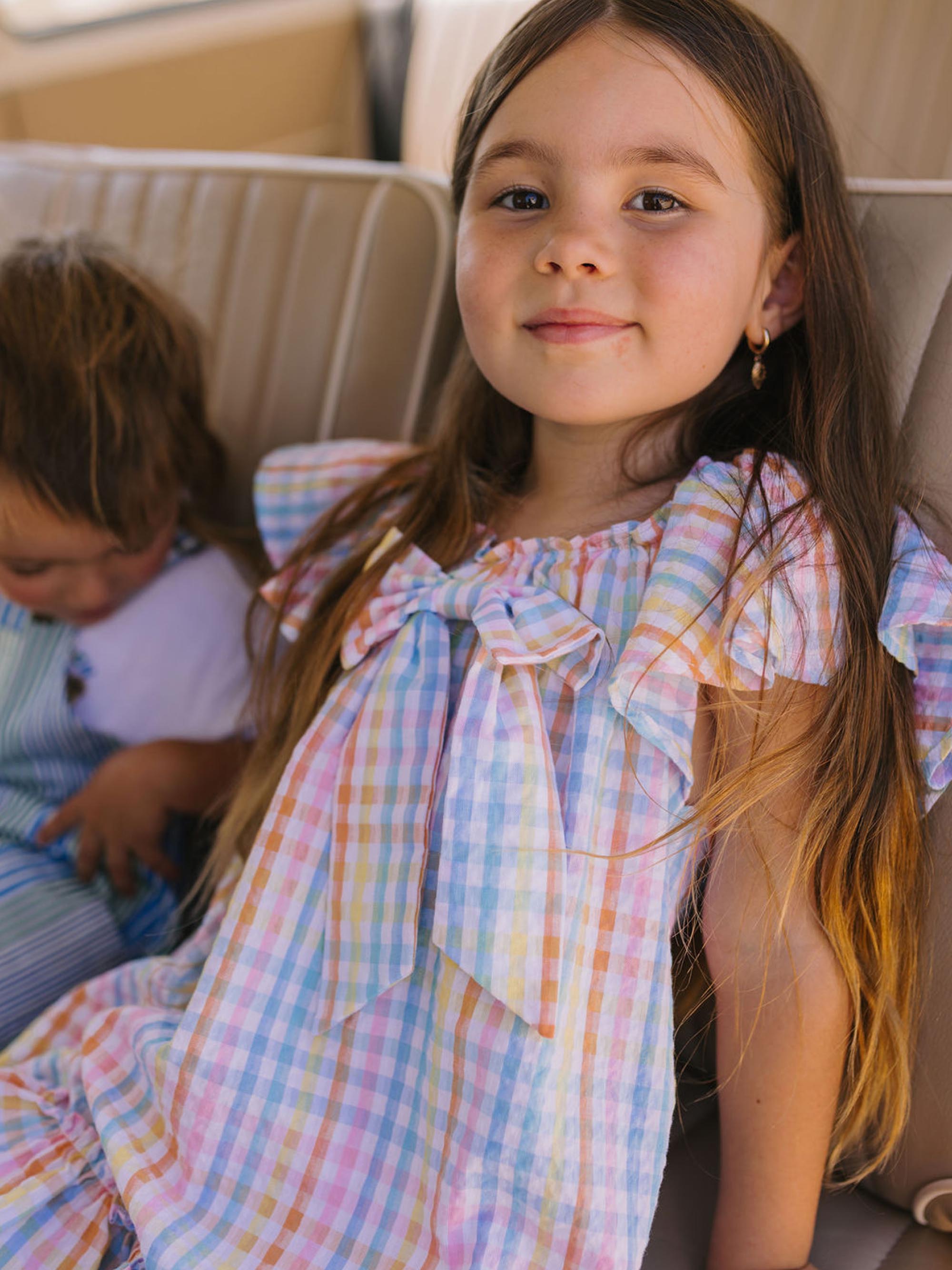 Rainbow Check Bow Dress DRESS Huxbaby Shopify