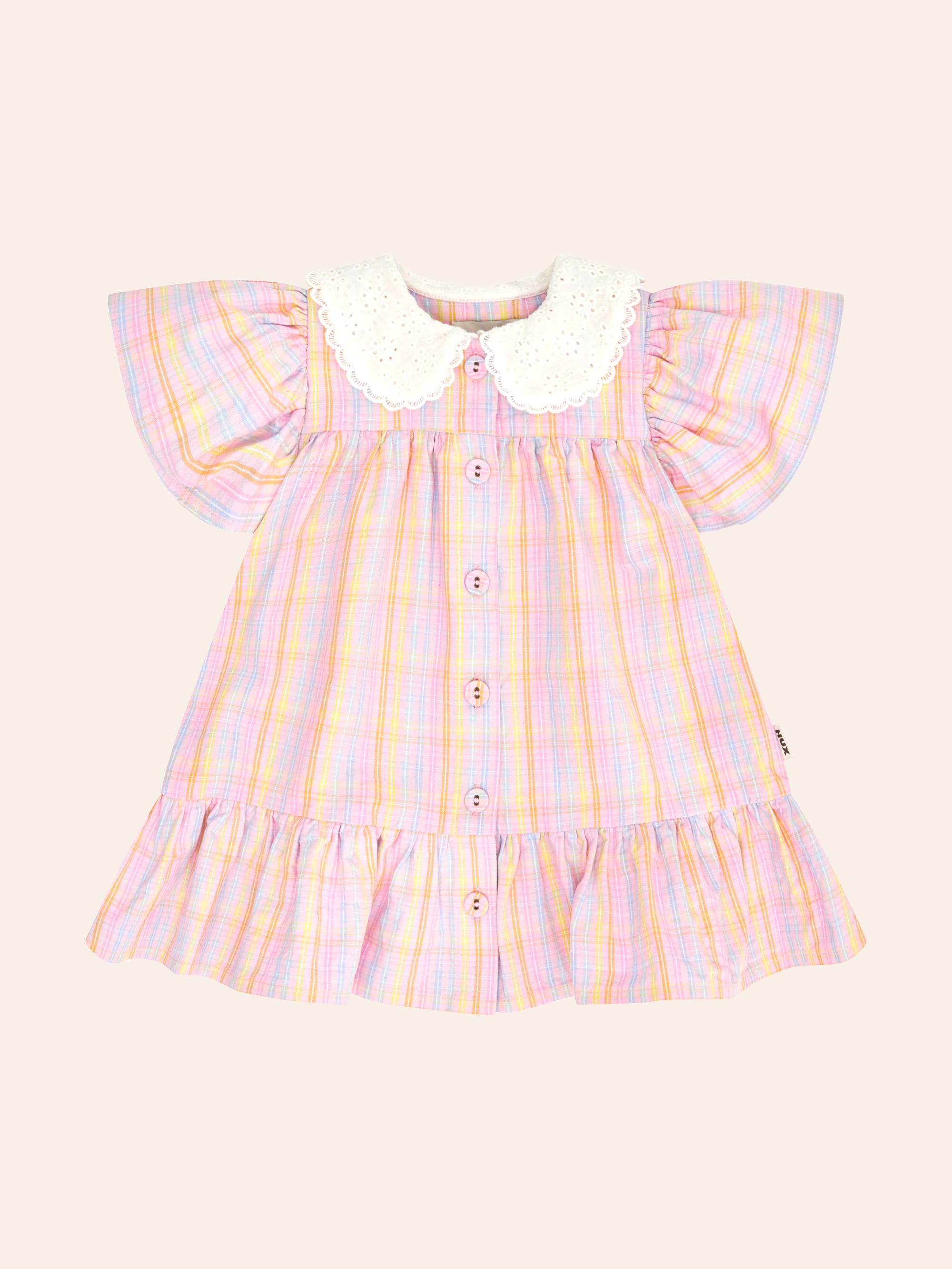 Seaside Rainbow Stripe Lace Collar Dress DRESS Huxbaby Shopify