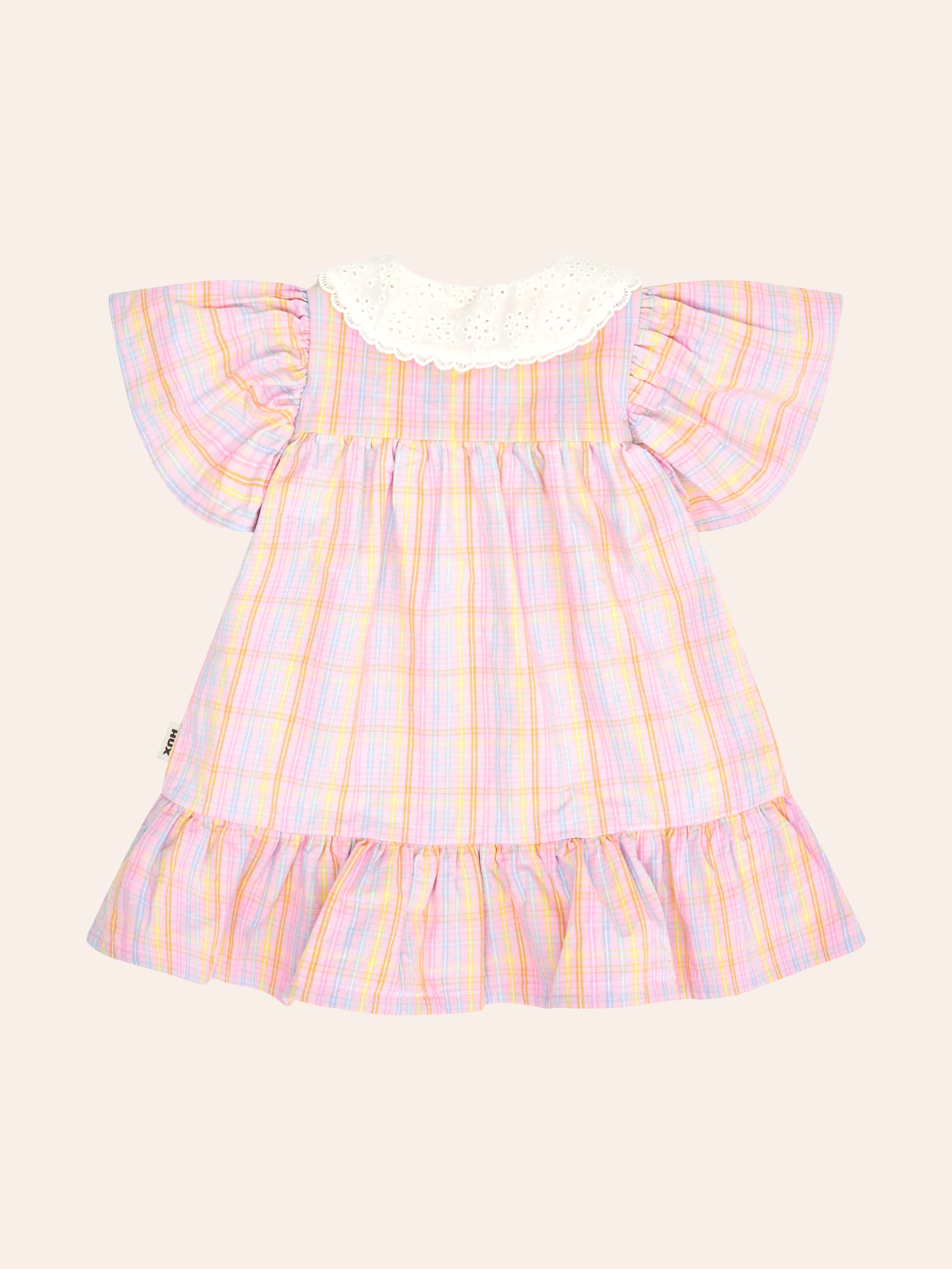 Seaside Rainbow Stripe Lace Collar Dress DRESS Huxbaby Shopify