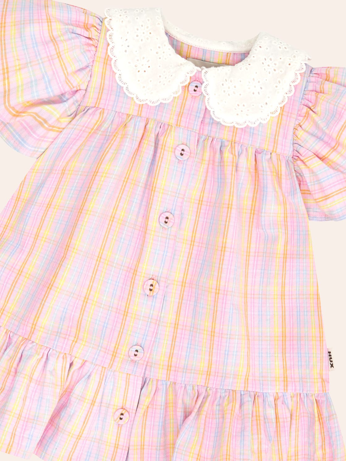 Seaside Rainbow Stripe Lace Collar Dress DRESS Huxbaby Shopify