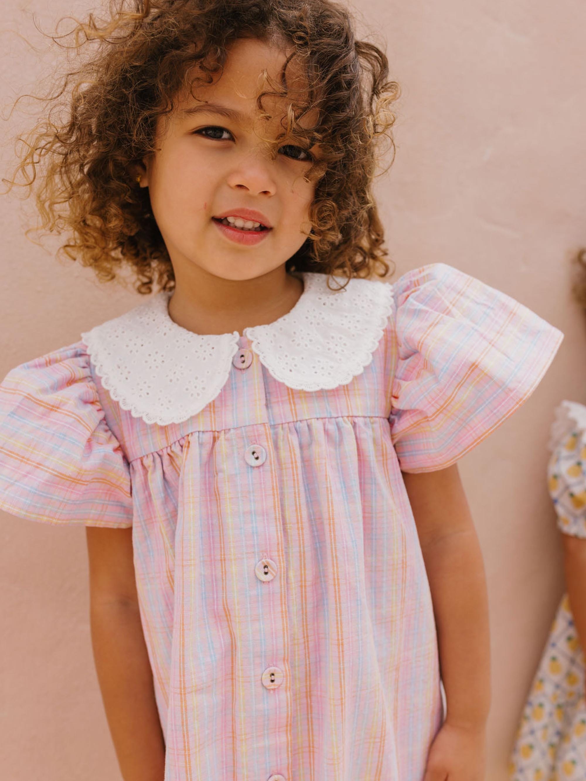 Seaside Rainbow Stripe Lace Collar Dress DRESS Huxbaby Shopify