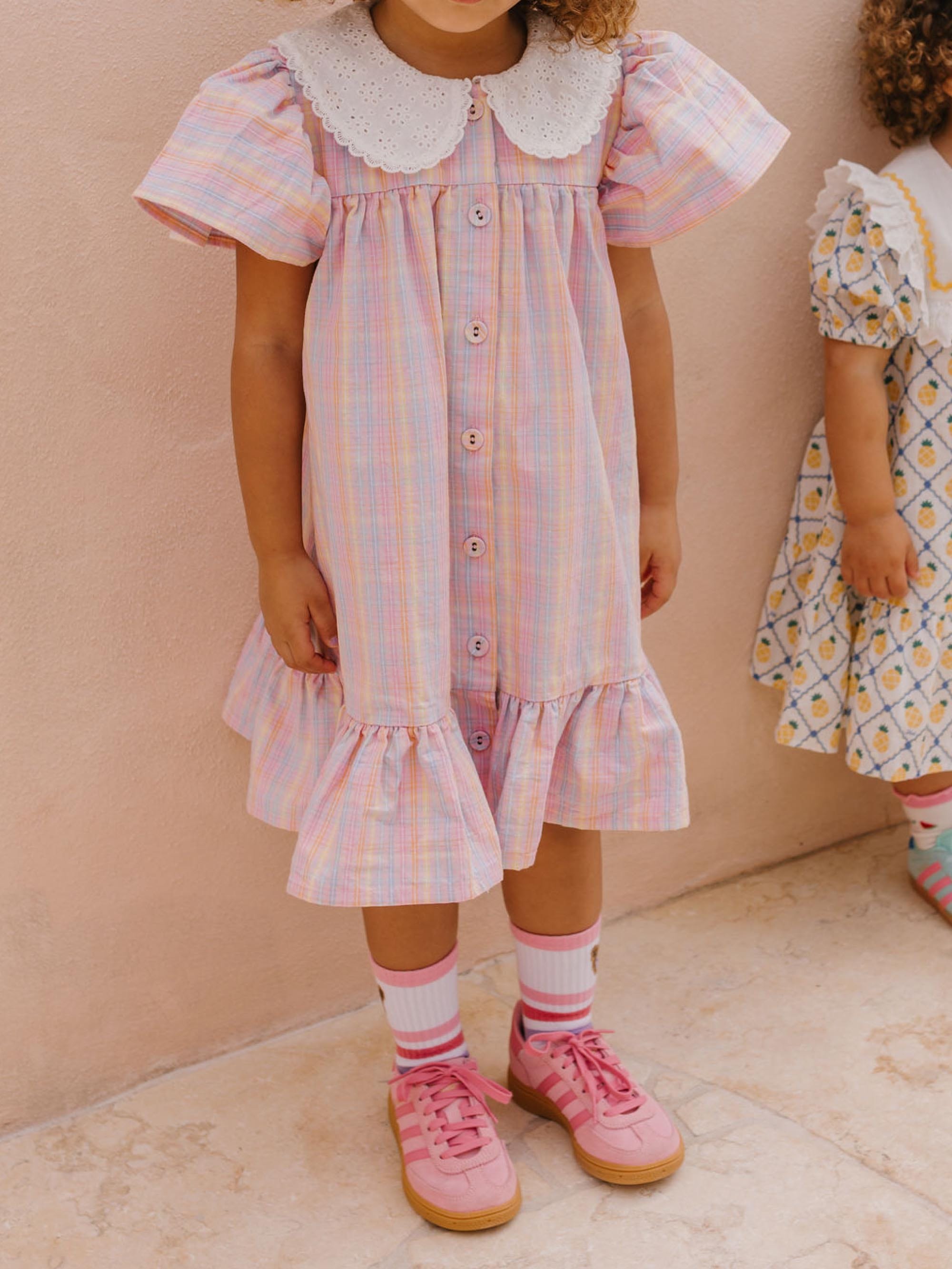 Seaside Rainbow Stripe Lace Collar Dress DRESS Huxbaby Shopify