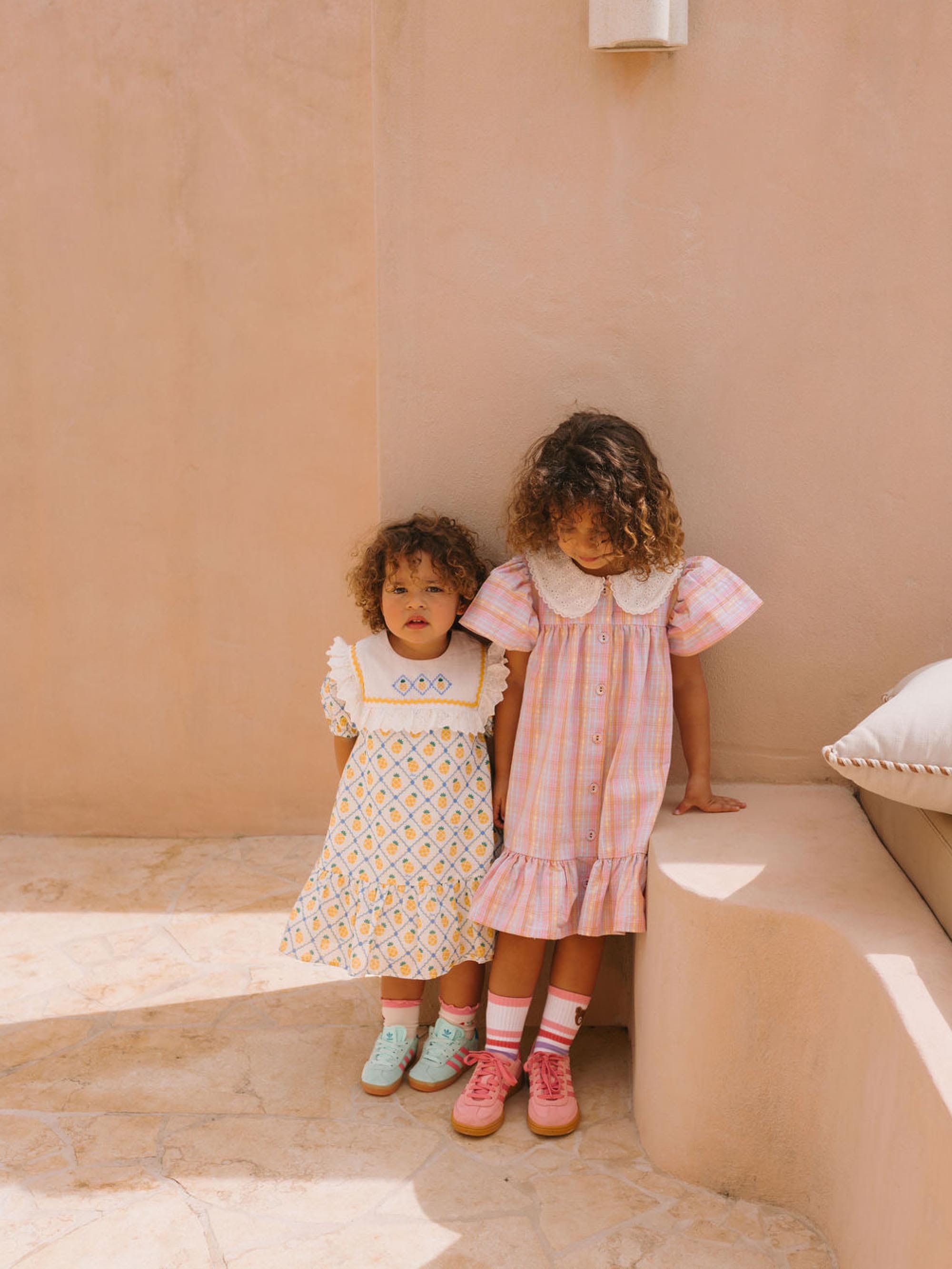 Seaside Rainbow Stripe Lace Collar Dress DRESS Huxbaby Shopify