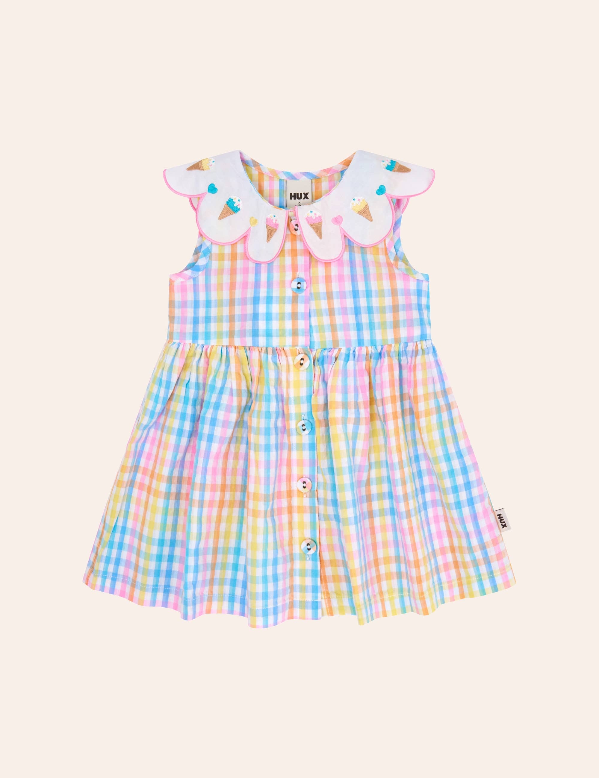 Ice Cream Rainbow Check Collar Dress DRESS Huxbaby Shopify
