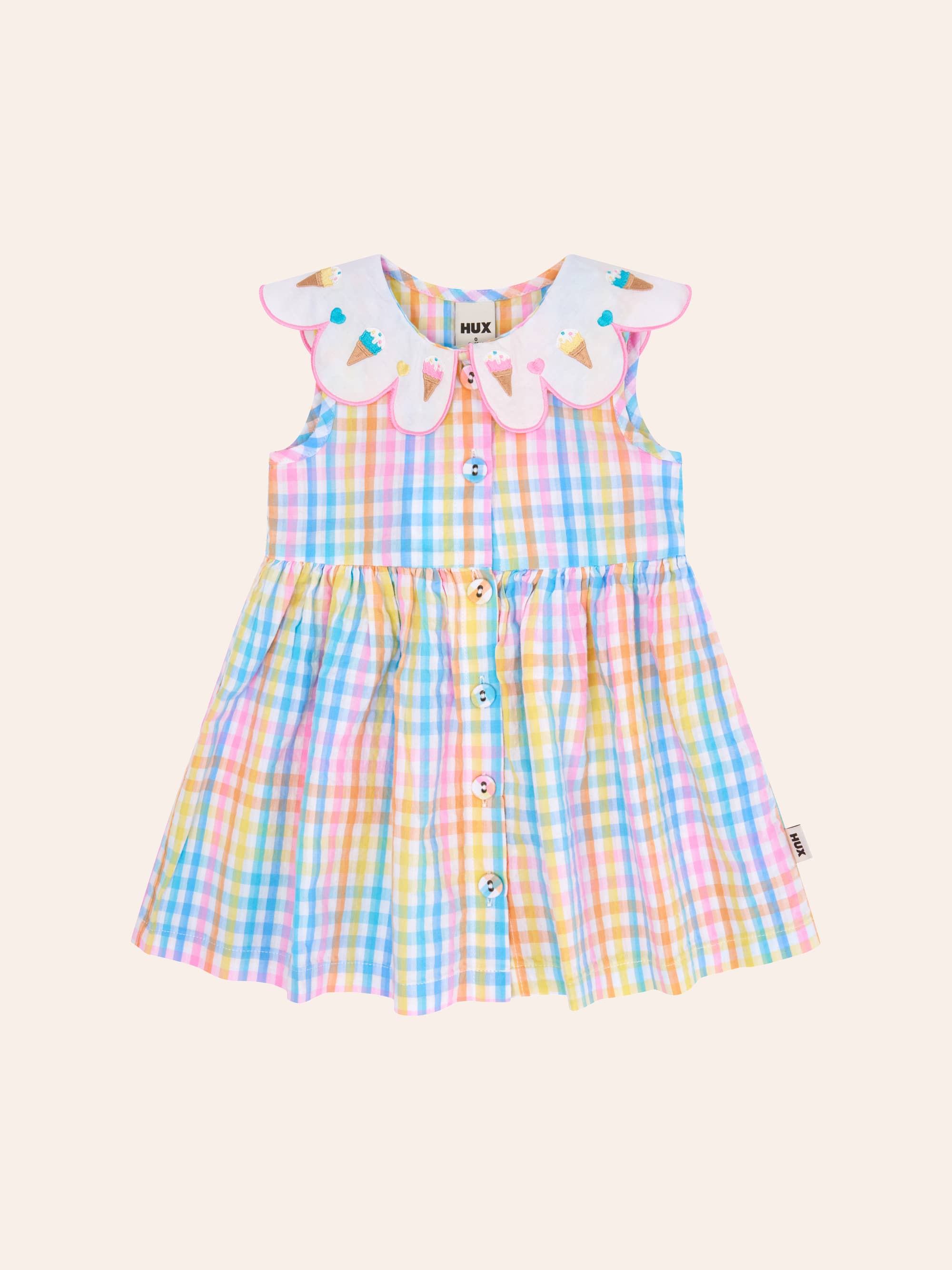 Ice Cream Rainbow Check Collar Dress DRESS Huxbaby Shopify