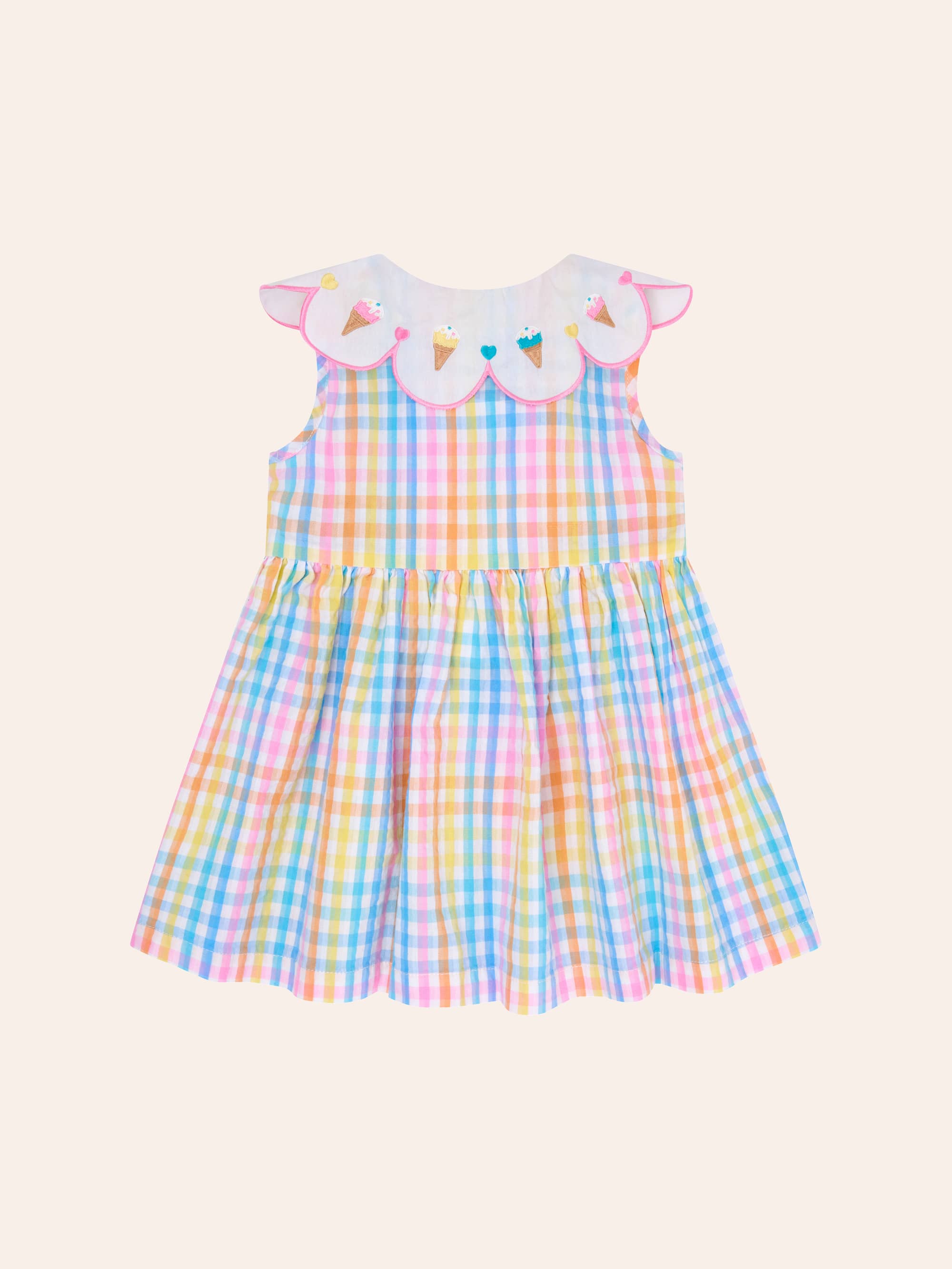 Ice Cream Rainbow Check Collar Dress DRESS Huxbaby Shopify