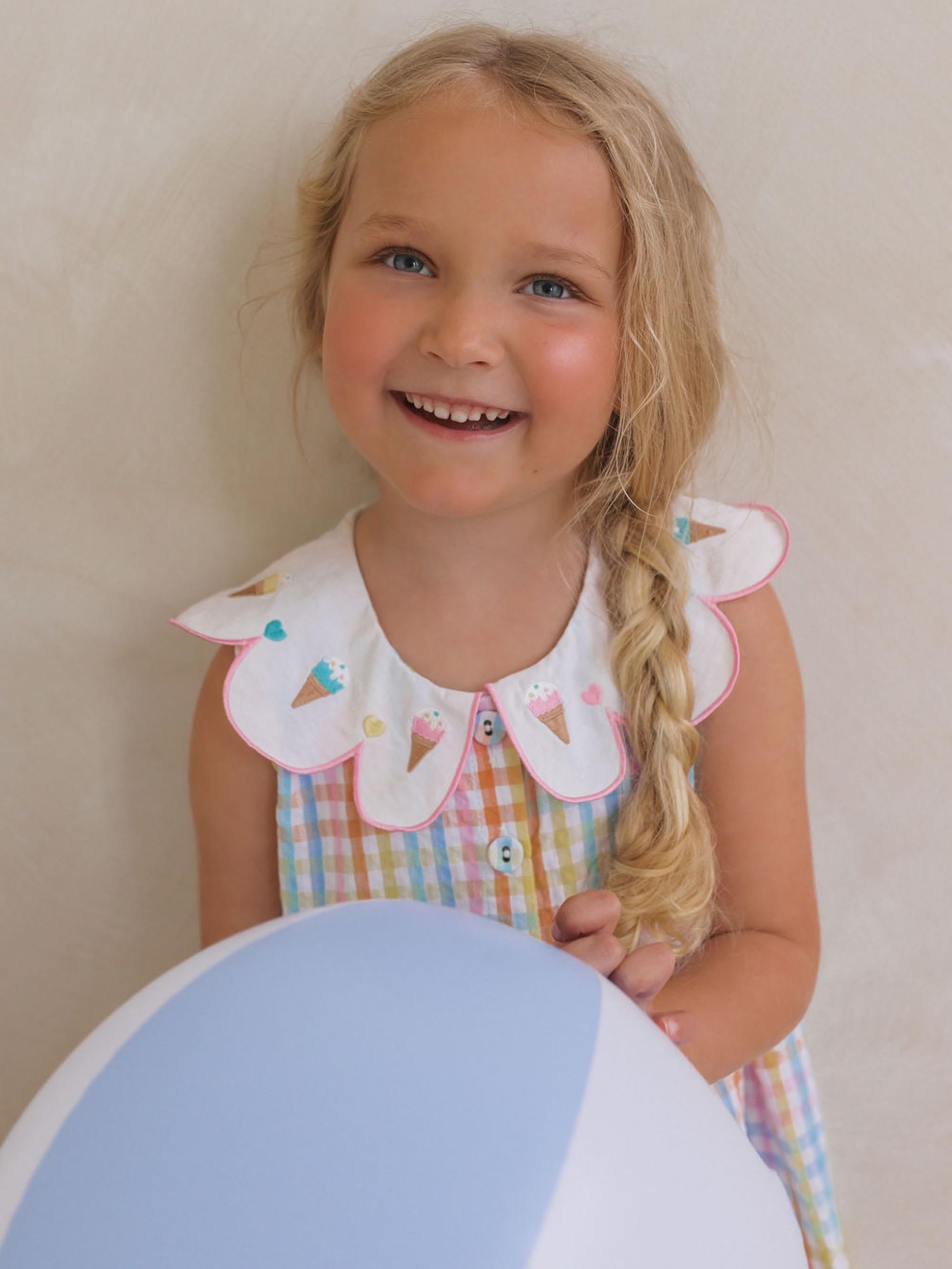 Ice Cream Rainbow Check Collar Dress DRESS Huxbaby Shopify