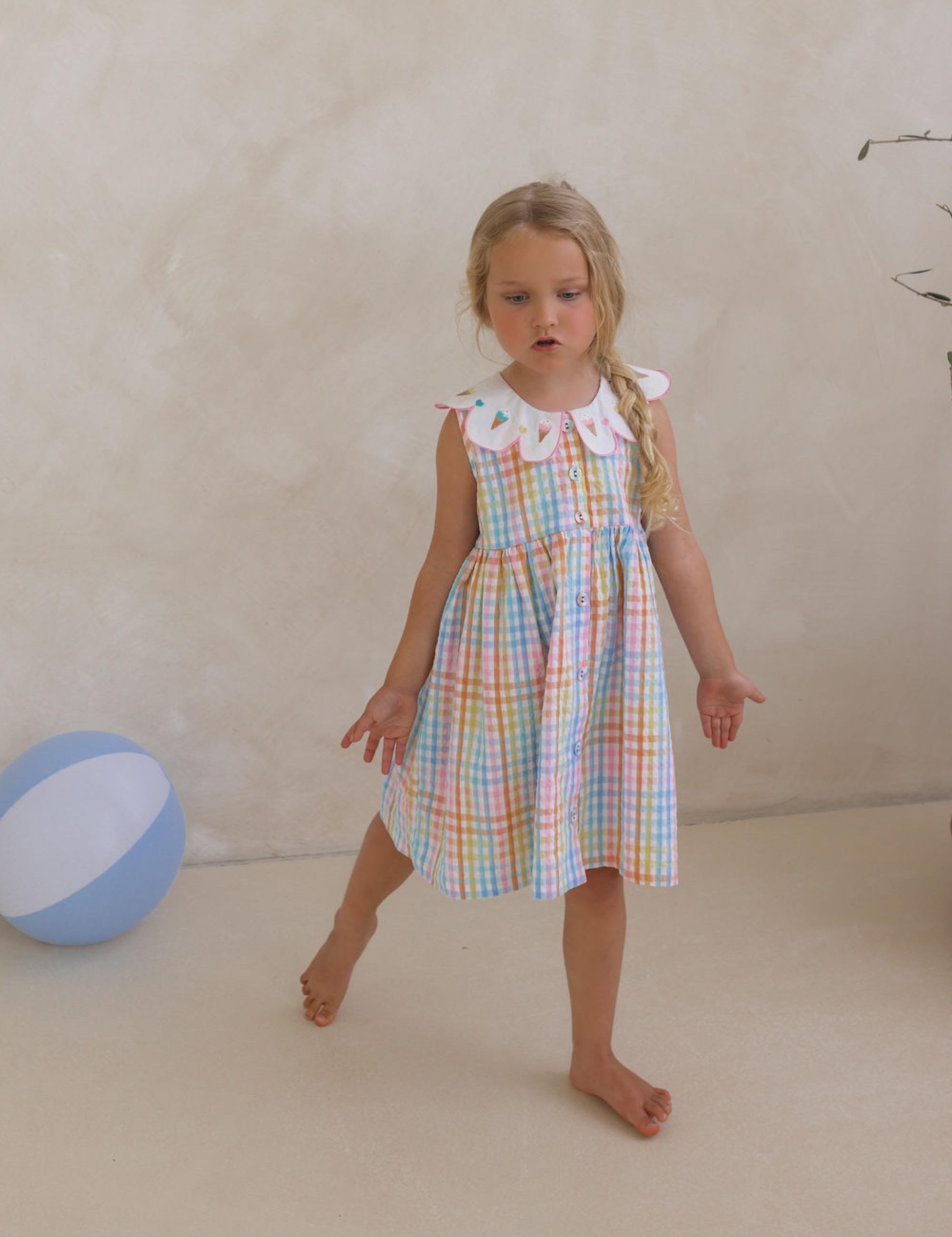 Ice Cream Rainbow Check Collar Dress DRESS Huxbaby Shopify