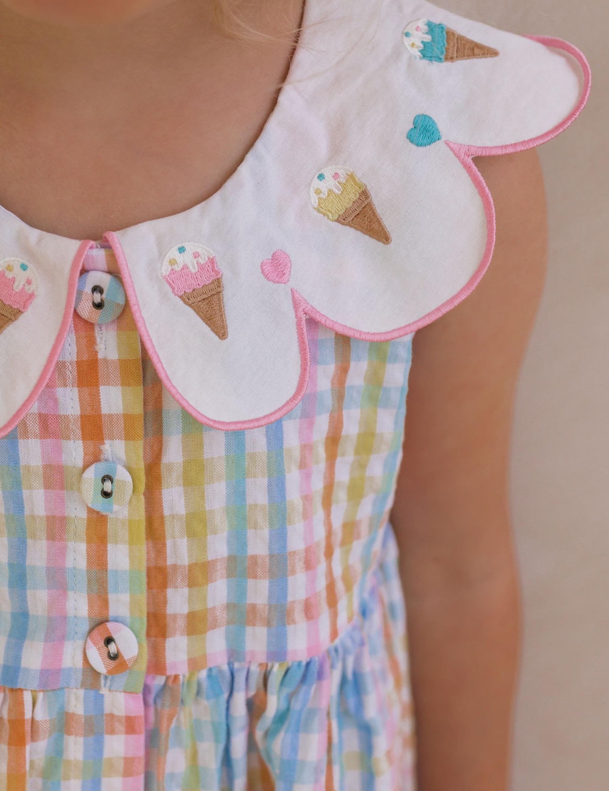 Ice Cream Rainbow Check Collar Dress DRESS Huxbaby Shopify