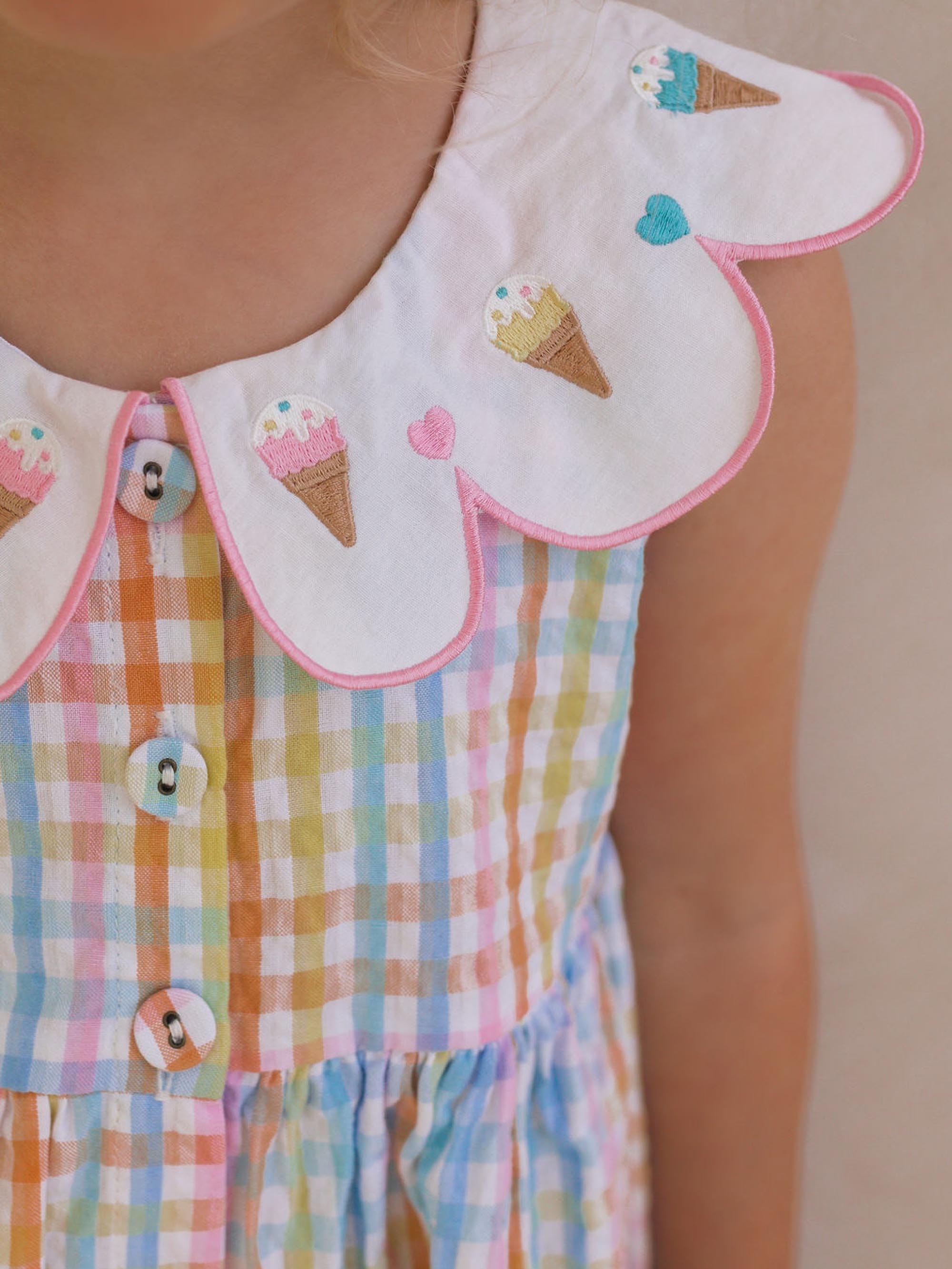 Ice Cream Rainbow Check Collar Dress DRESS Huxbaby Shopify