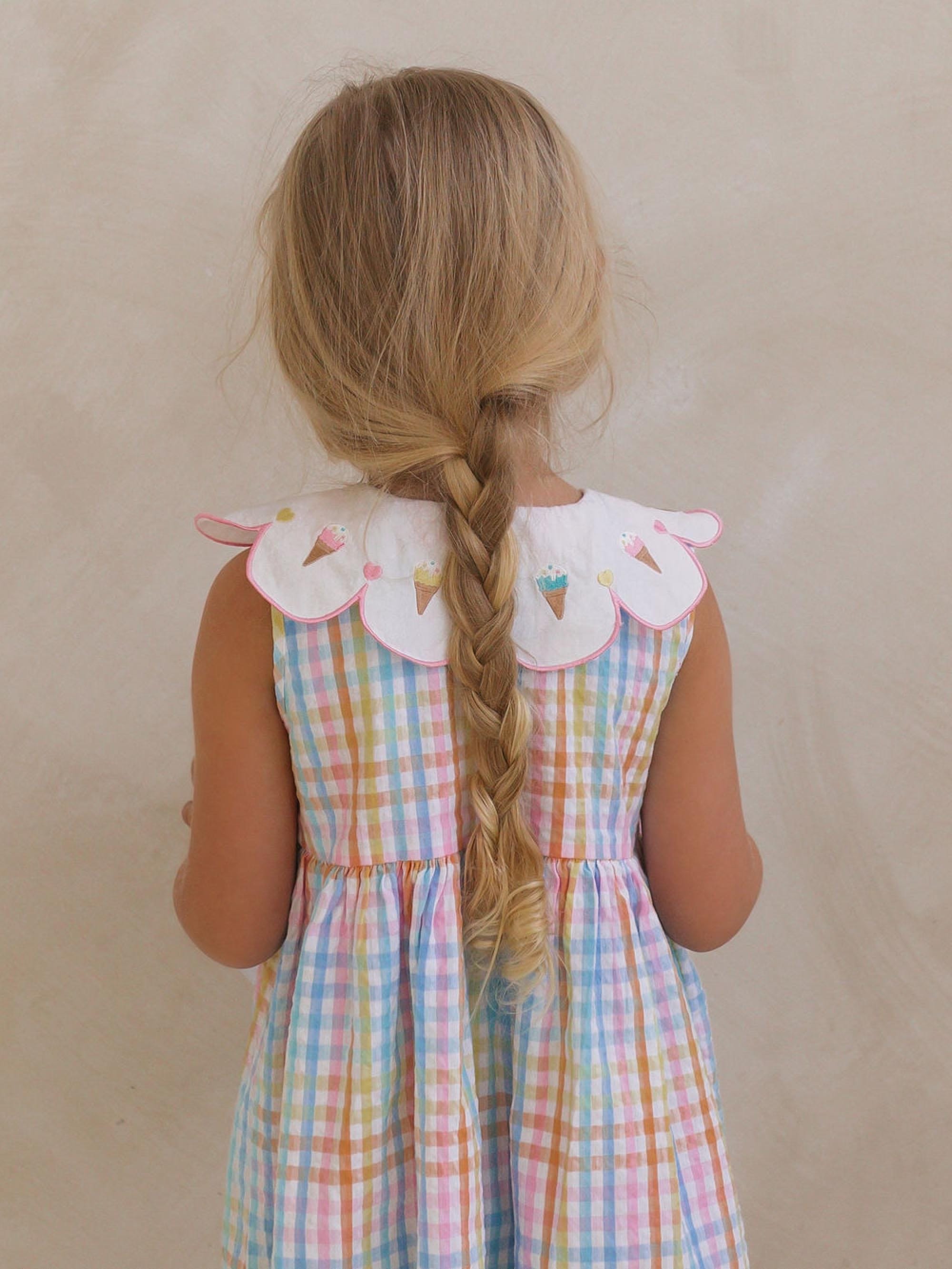 Ice Cream Rainbow Check Collar Dress DRESS Huxbaby Shopify