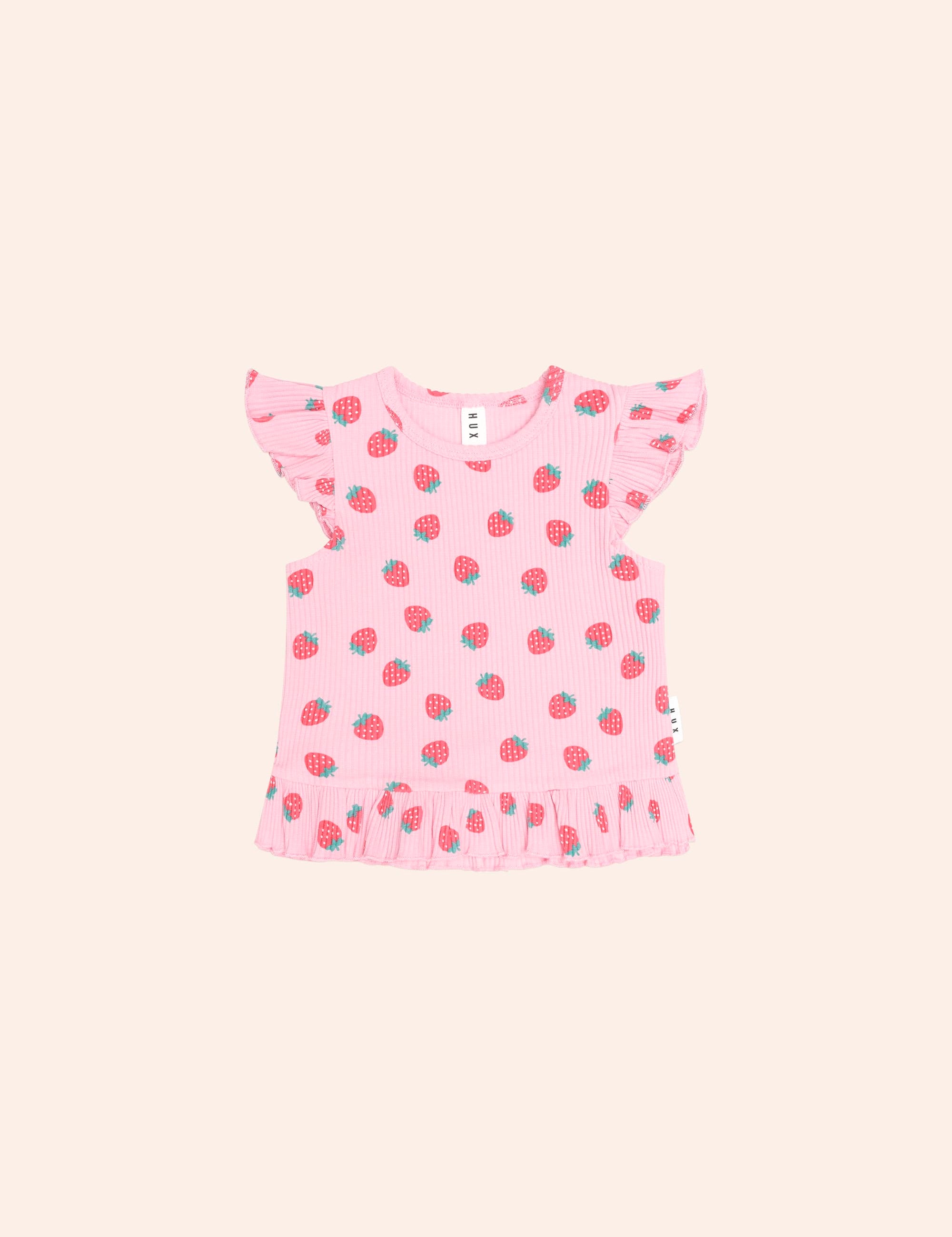 Strawberry Print Rib Peplum Tee SL TOP Huxbaby Shopify