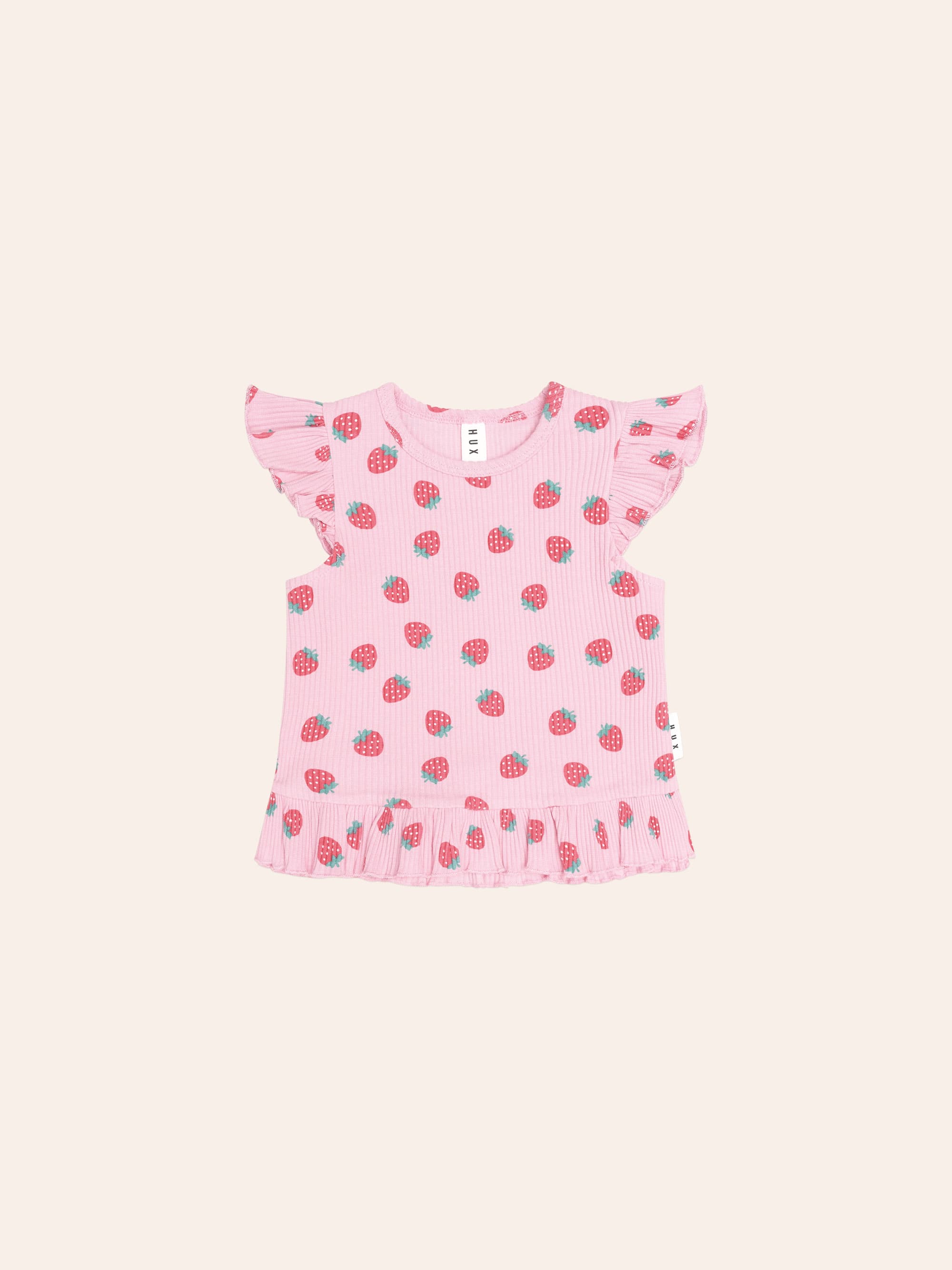 Strawberry Print Rib Peplum Tee SL TOP Huxbaby Shopify