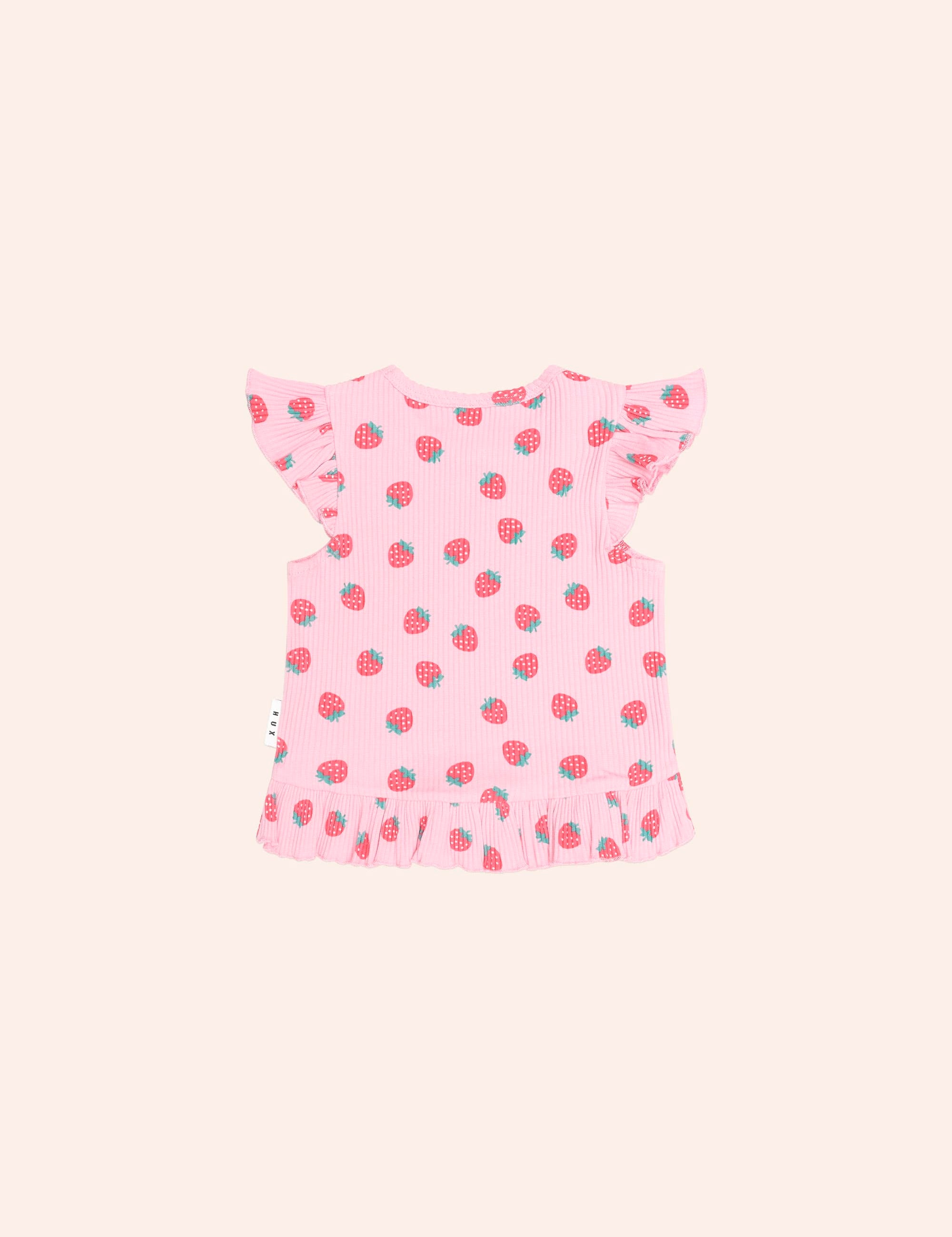 Strawberry Print Rib Peplum Tee SL TOP Huxbaby Shopify
