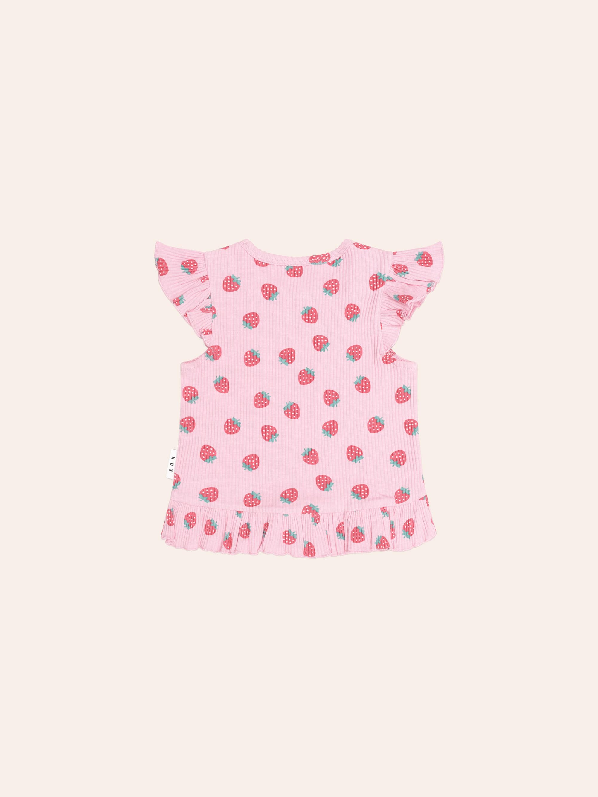 Strawberry Print Rib Peplum Tee SL TOP Huxbaby Shopify