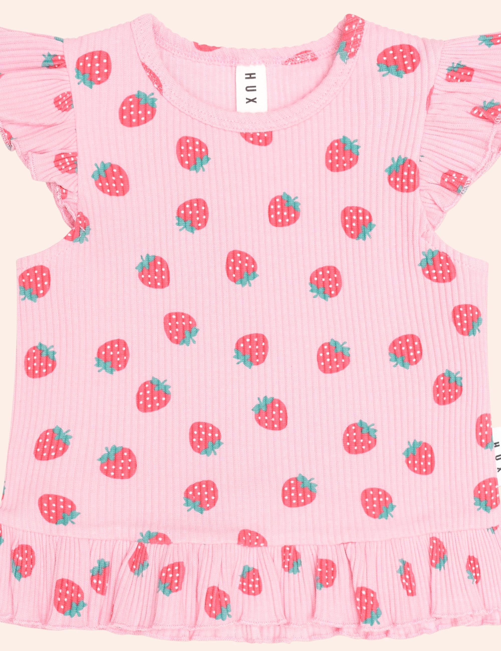 Strawberry Print Rib Peplum Tee SL TOP Huxbaby Shopify