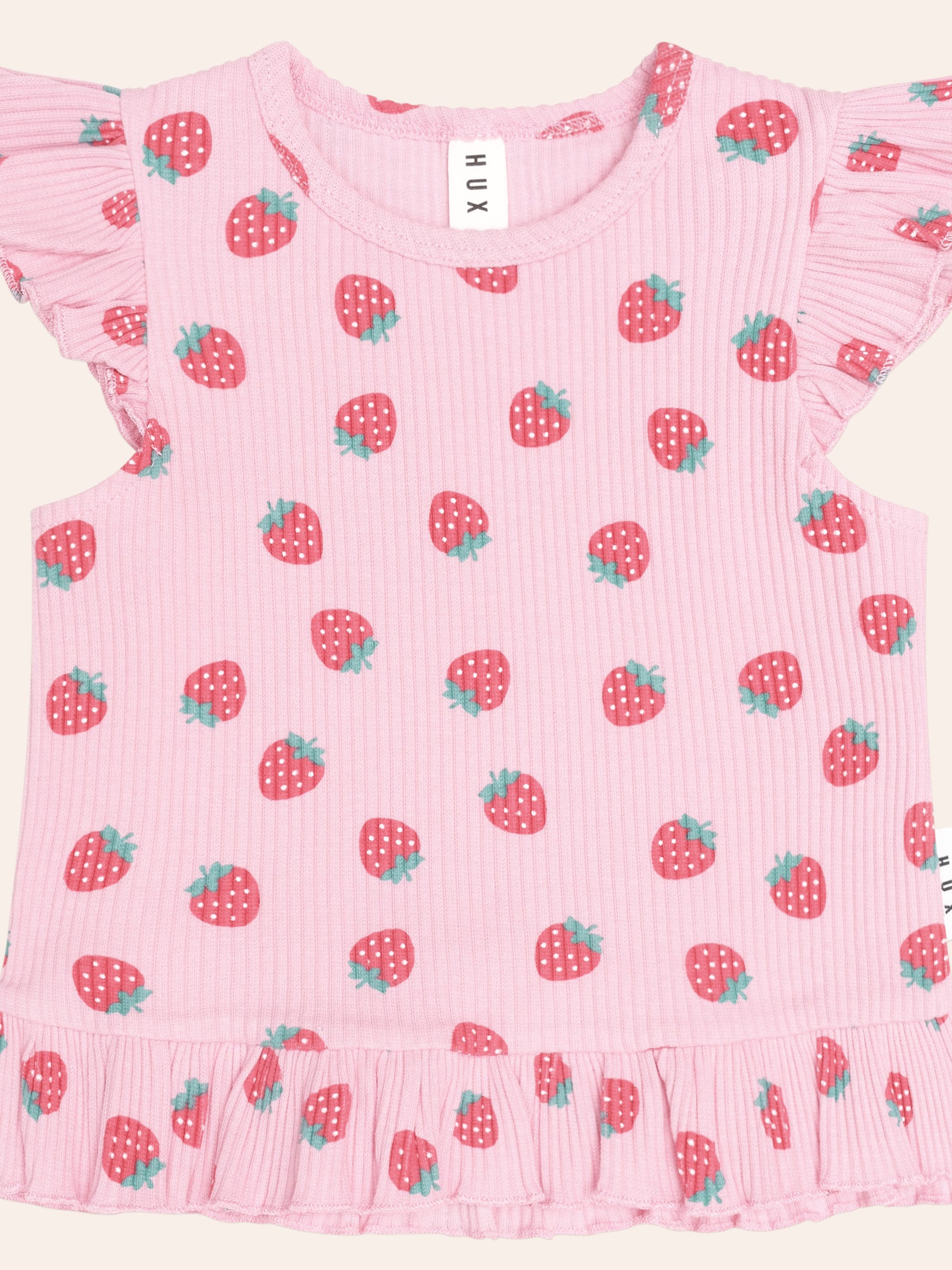 Strawberry Print Rib Peplum Tee SL TOP Huxbaby Shopify