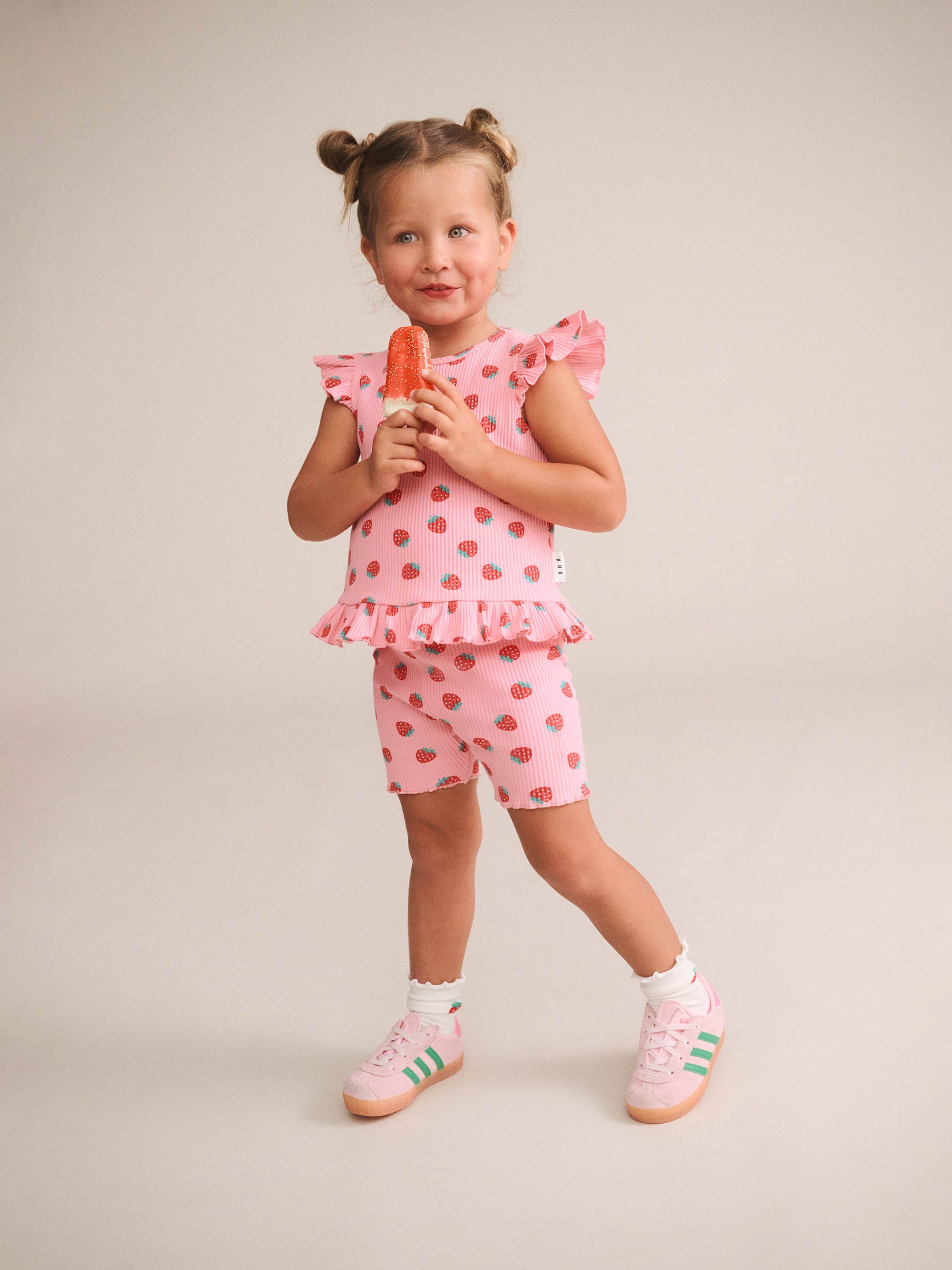 Strawberry Print Rib Peplum Tee SL TOP Huxbaby Shopify