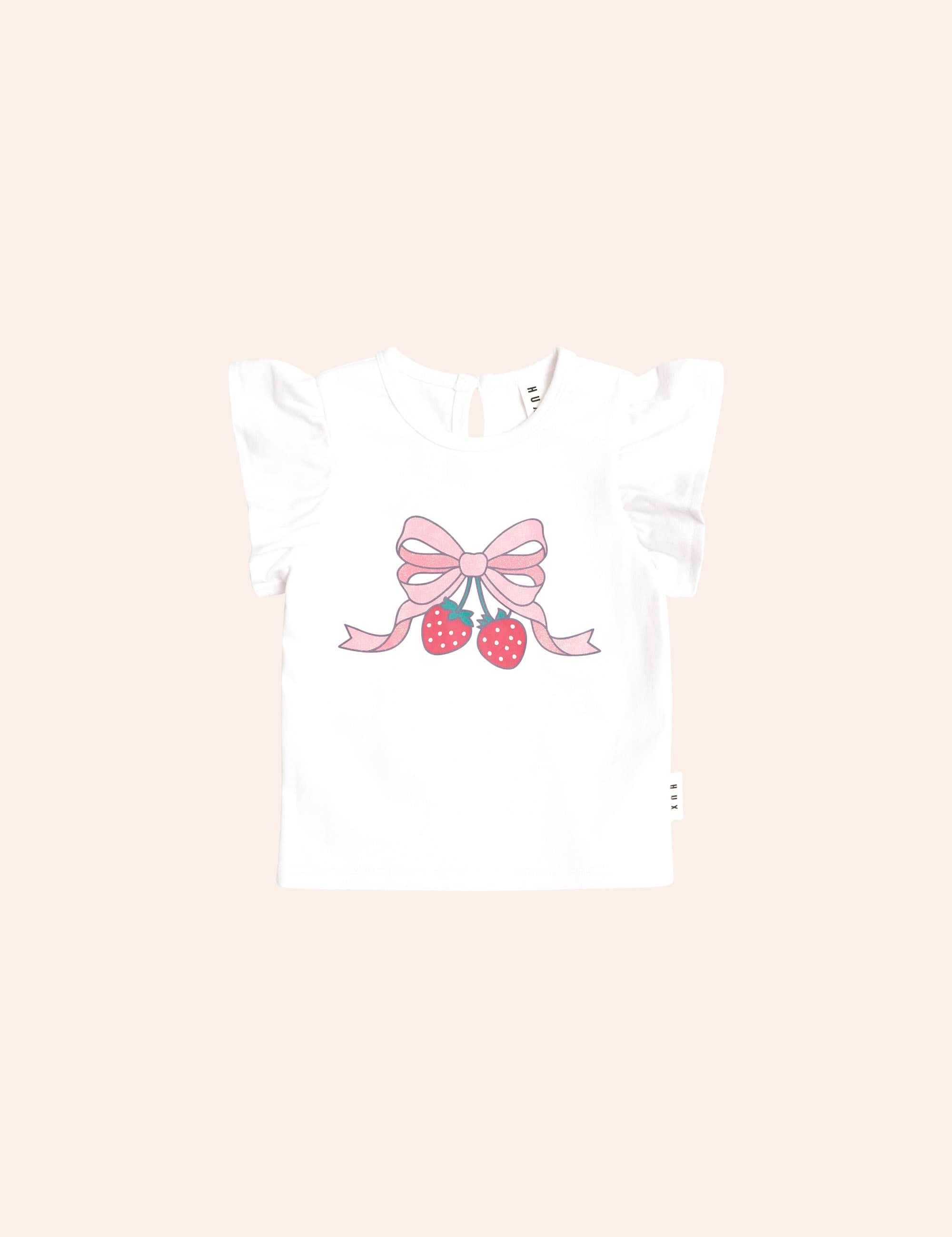 Strawberry Bow Frill Tee SL TOP Huxbaby Shopify
