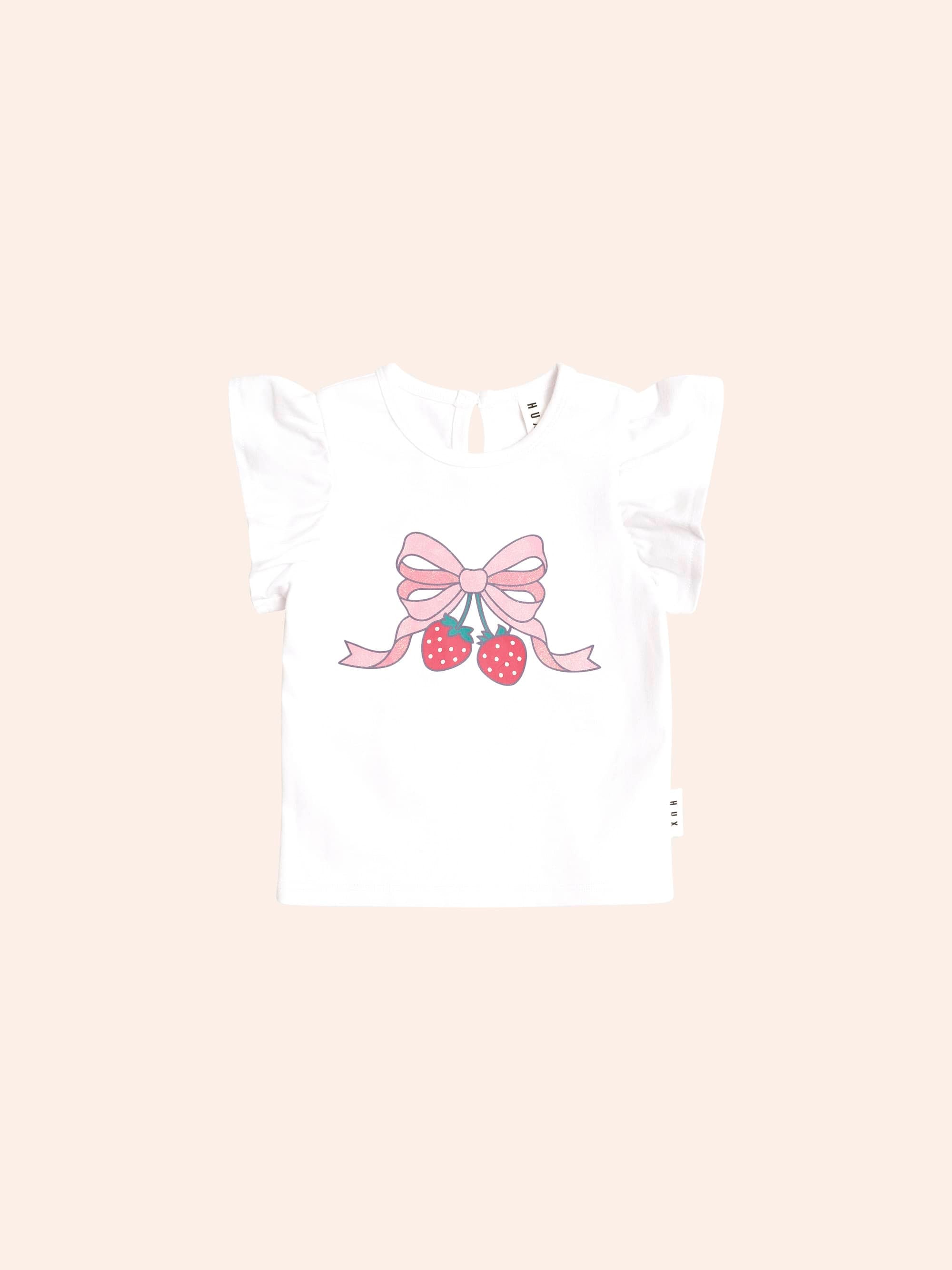 Strawberry Bow Frill Tee SL TOP Huxbaby Shopify