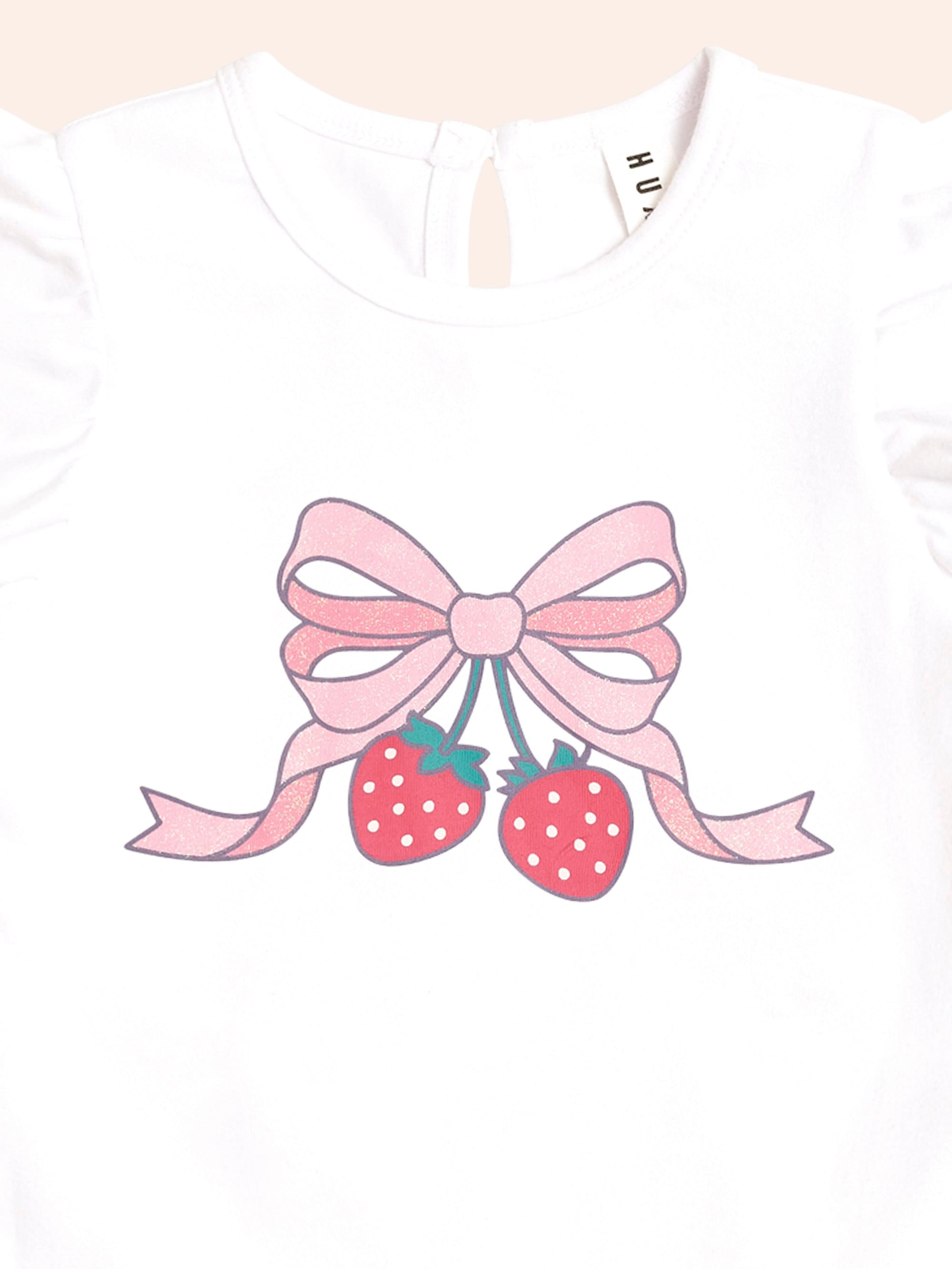 Strawberry Bow Frill Tee SL TOP Huxbaby Shopify