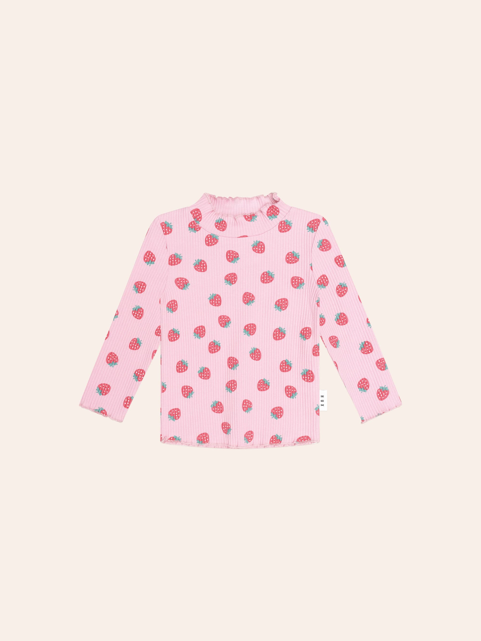 Huxbaby Shopify TOP LS Strawberry Print Rib Skivvy