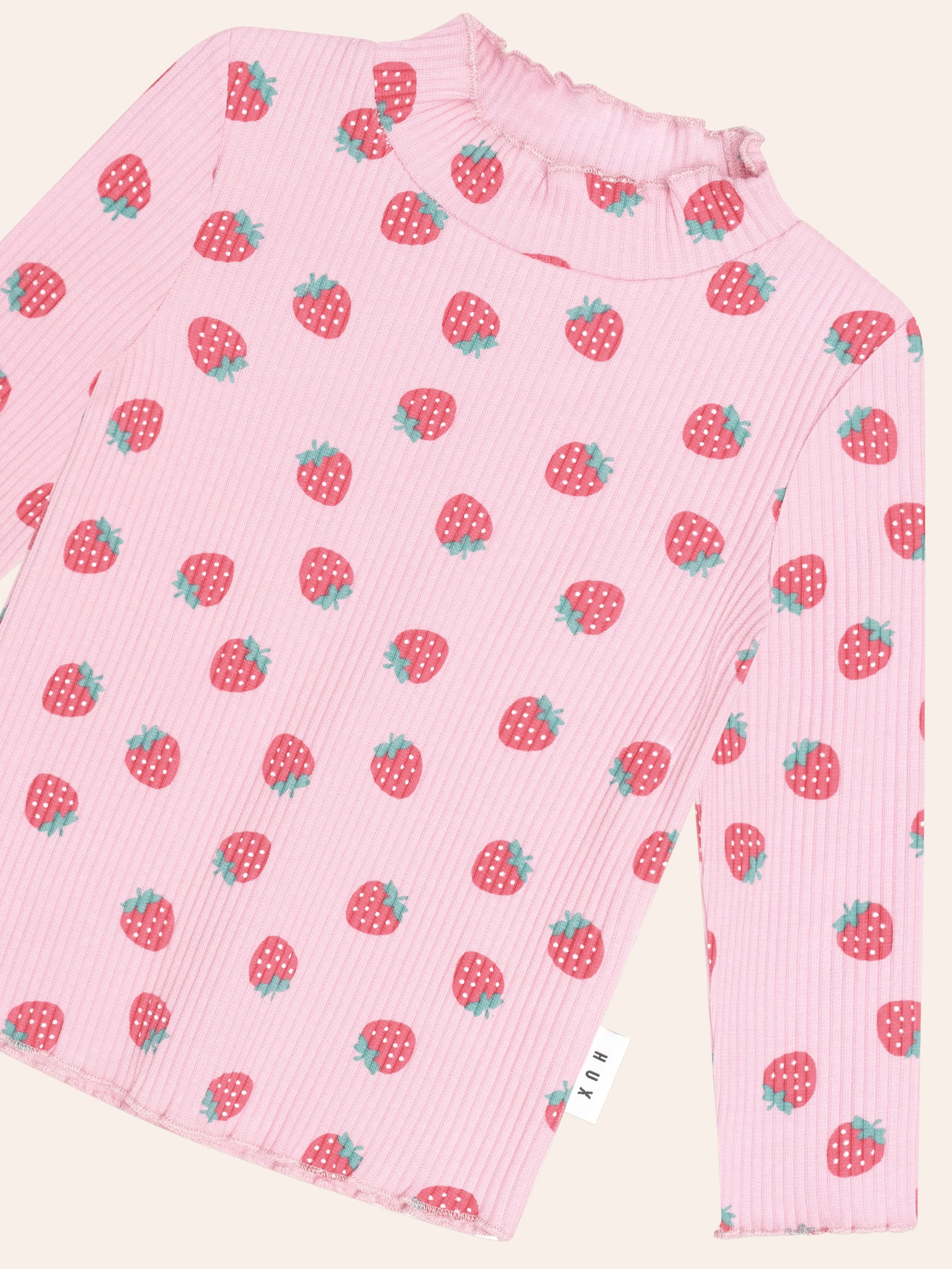 Huxbaby Shopify TOP LS Strawberry Print Rib Skivvy