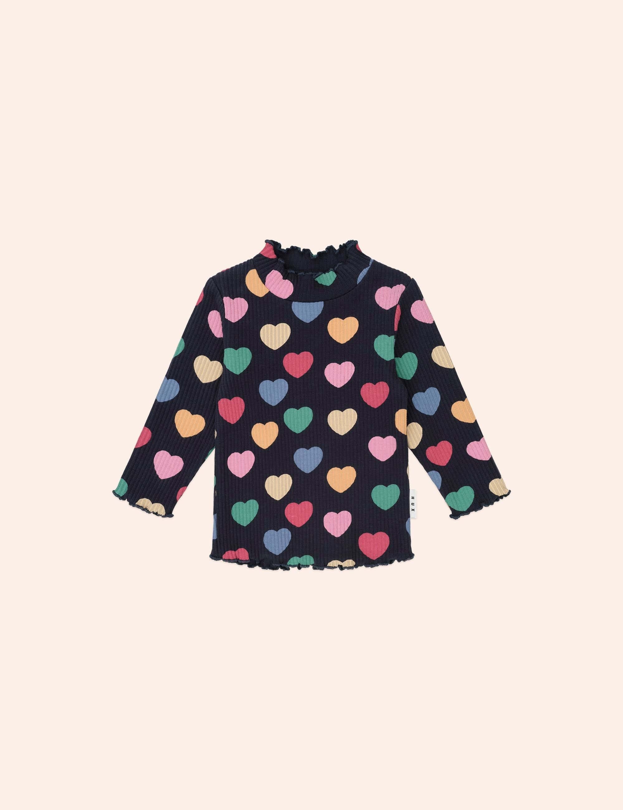 Multi Hearts Rib Skivvy TOP LS Huxbaby