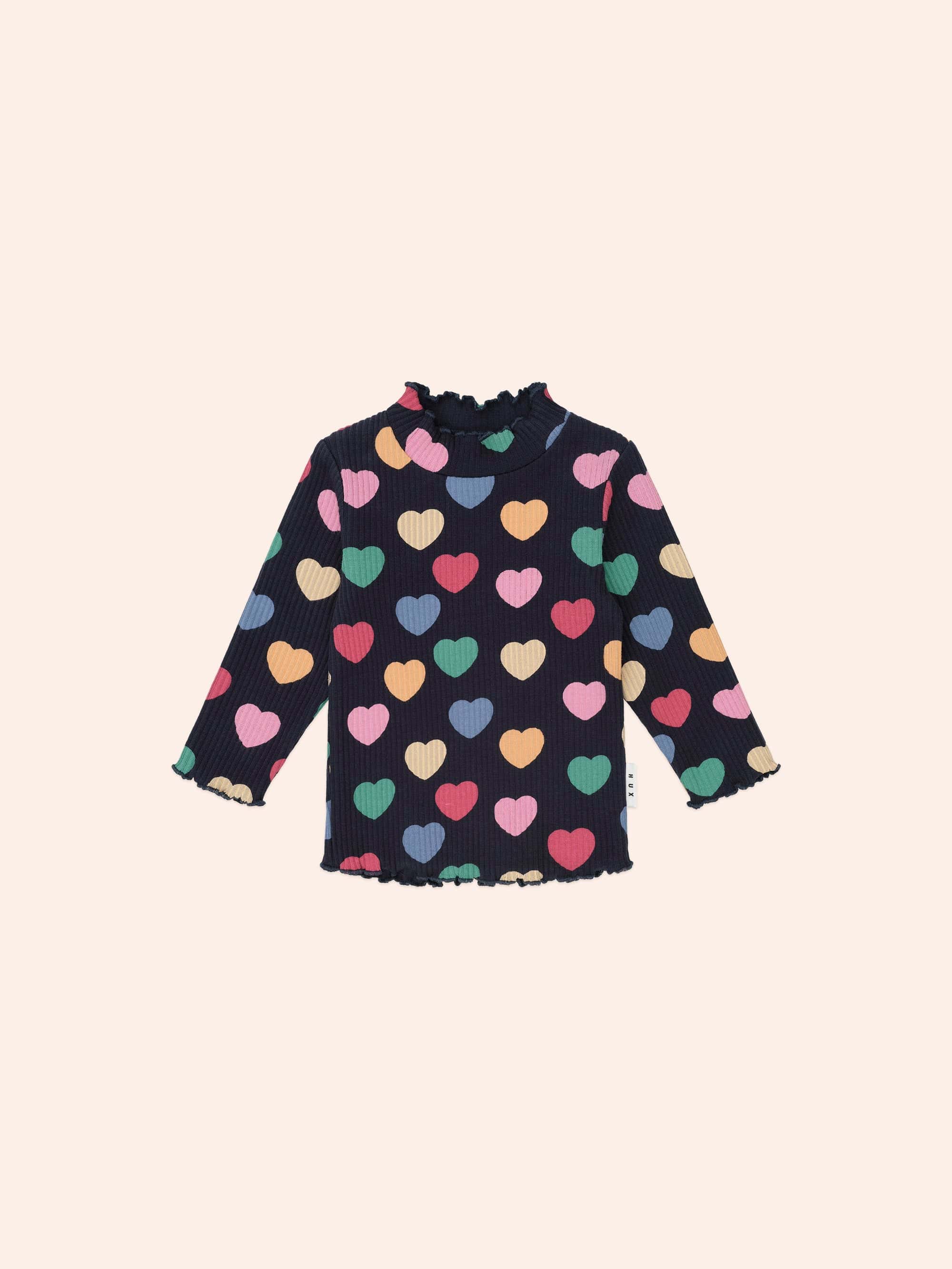 Multi Hearts Rib Skivvy TOP LS Huxbaby