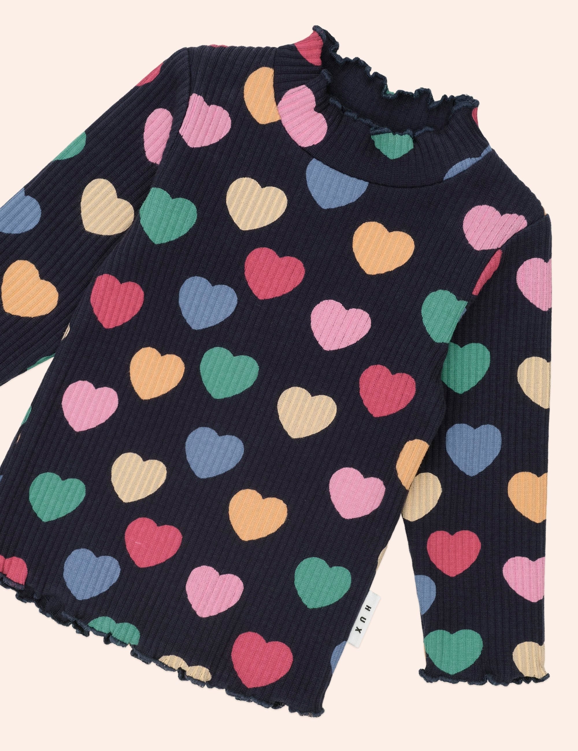 Multi Hearts Rib Skivvy TOP LS Huxbaby