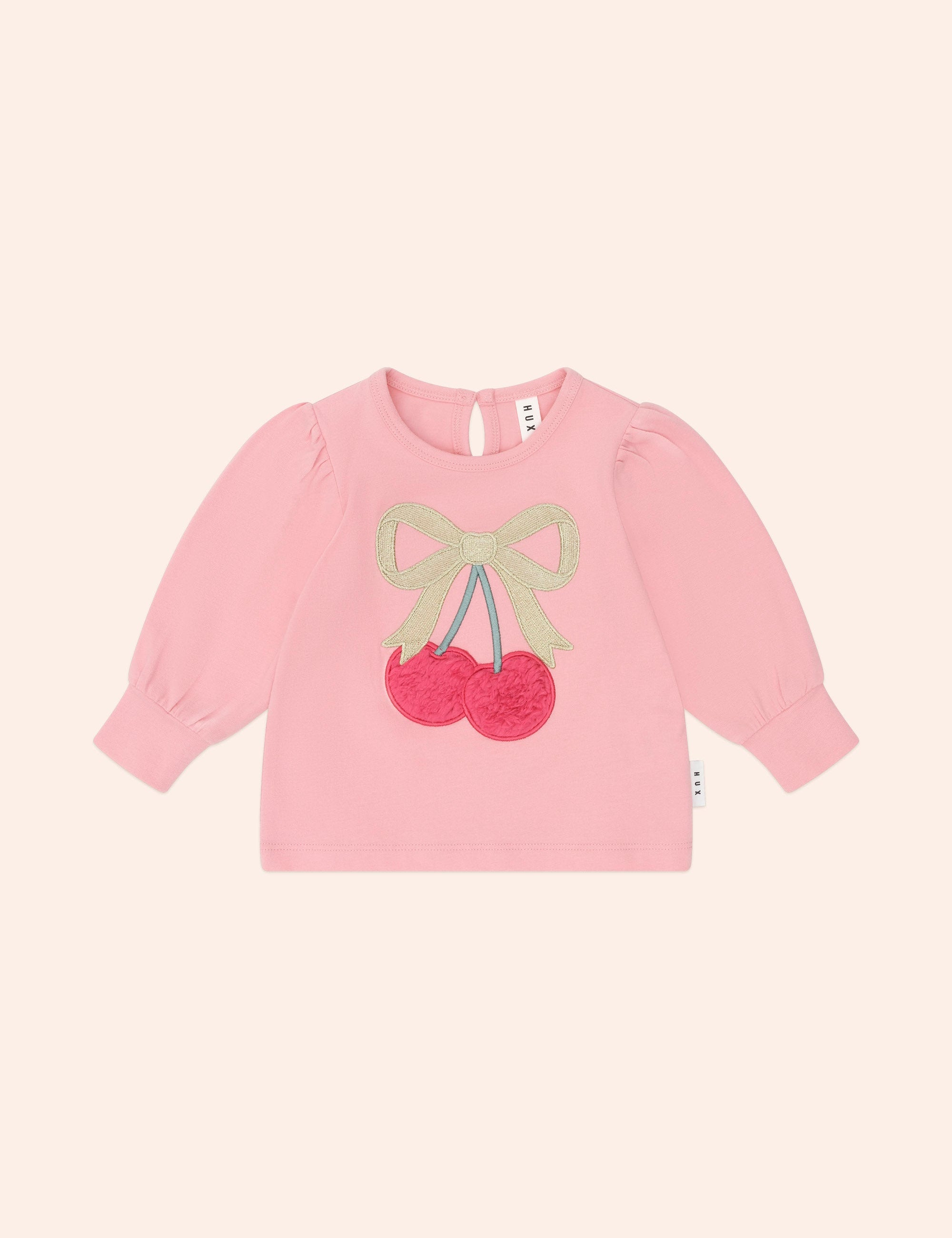 Cherry Bow Puff Sleeve Top TOP LS Huxbaby