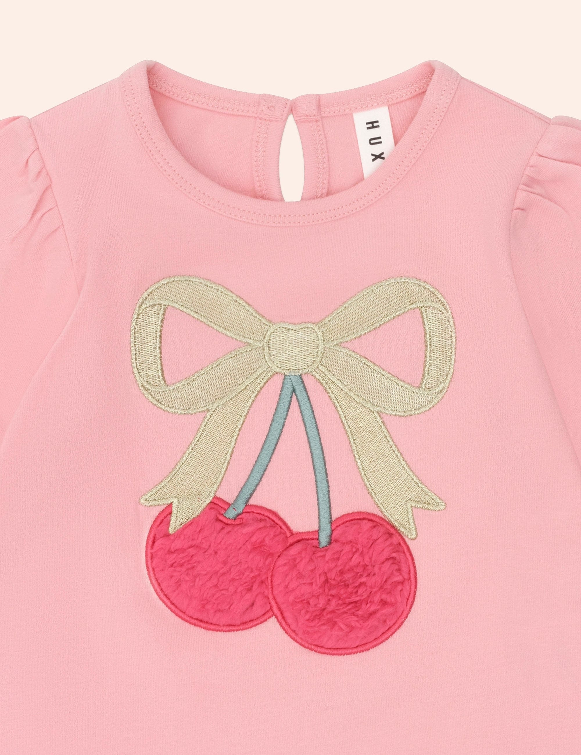 Cherry Bow Puff Sleeve Top TOP LS Huxbaby