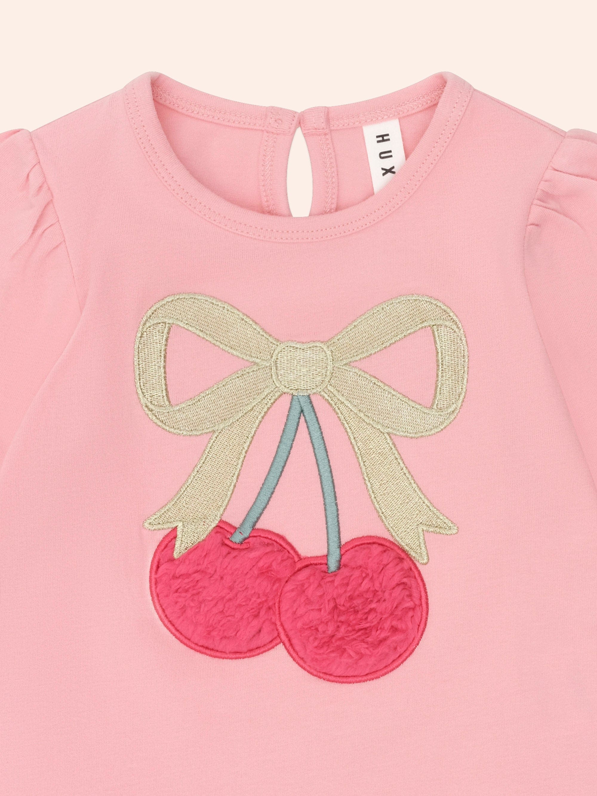 Cherry Bow Puff Sleeve Top TOP LS Huxbaby