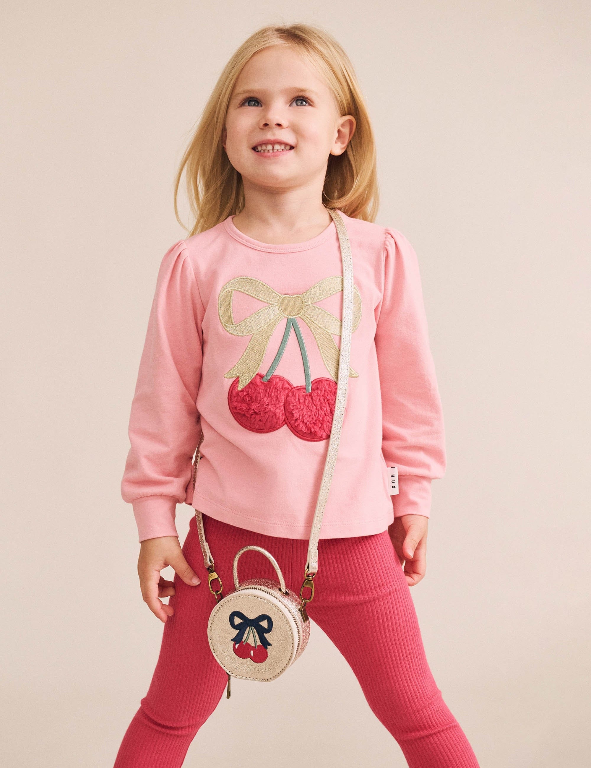 Cherry Bow Puff Sleeve Top TOP LS Huxbaby