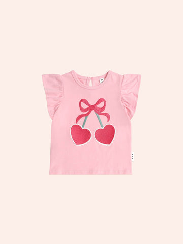 Cherry Heart Frill Tee T-SHIRT Huxbaby
