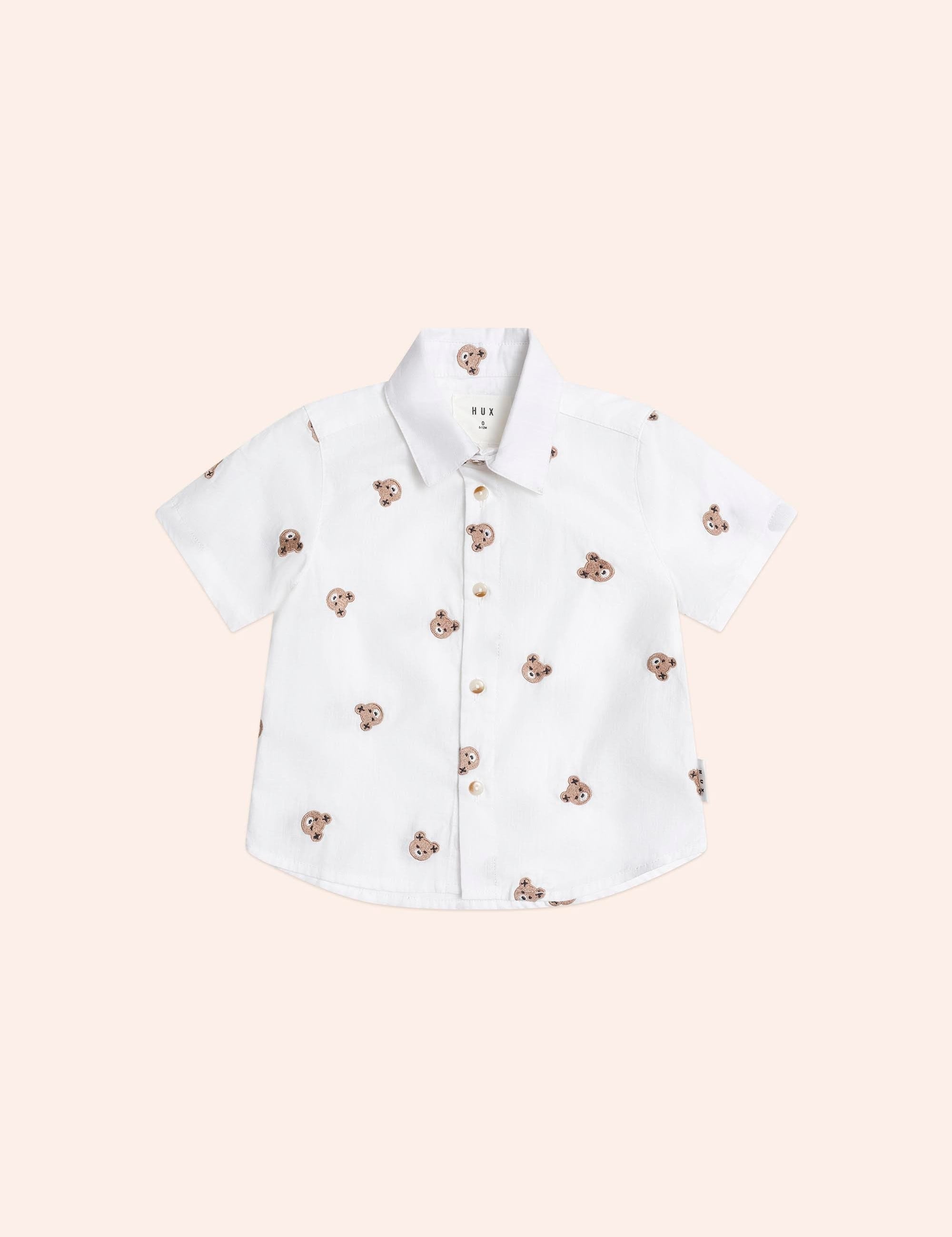 Shortsleeve Huxbear Button Up Crisp White T-SHIRT Huxbaby