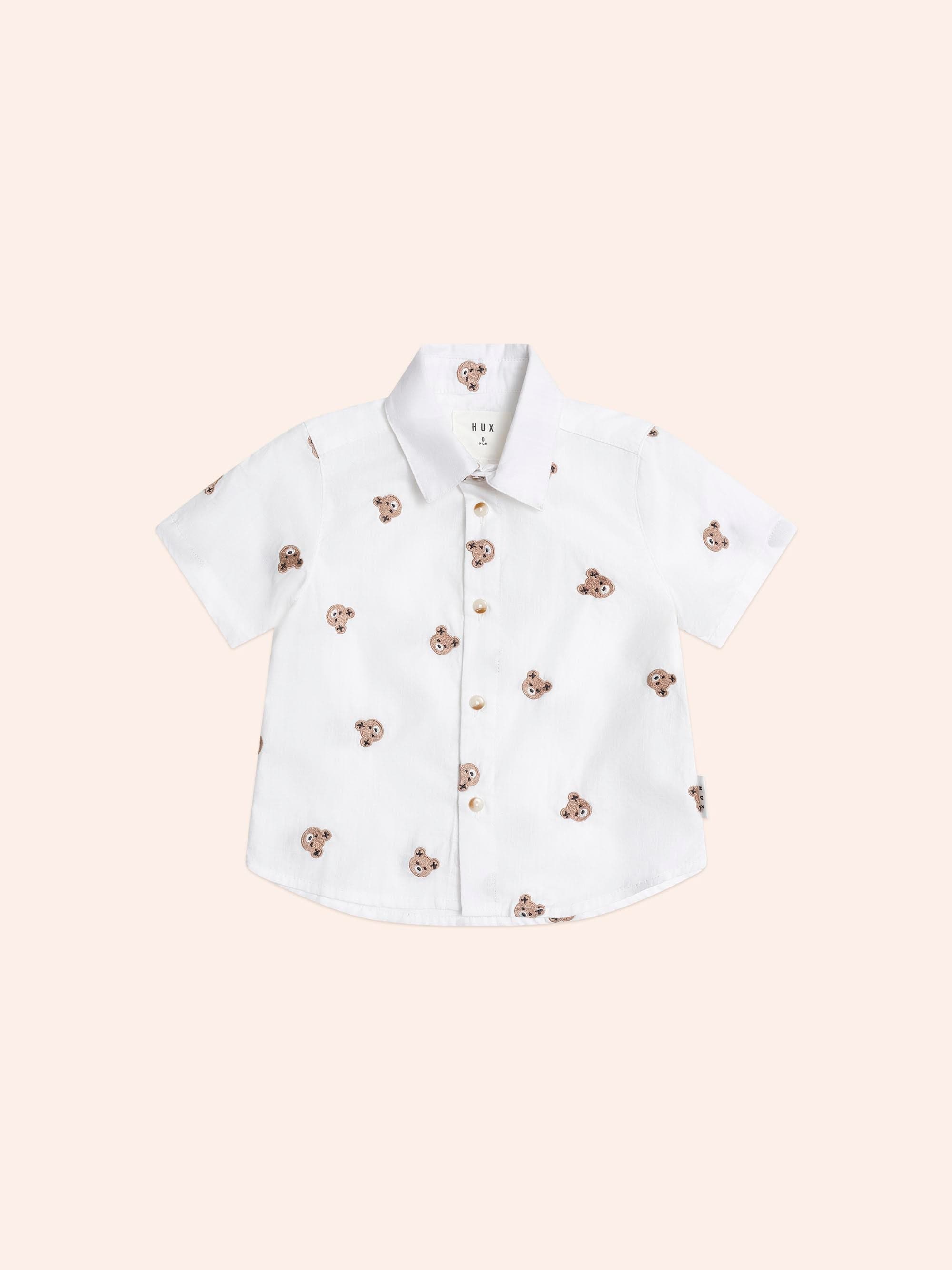 Shortsleeve Huxbear Button Up Crisp White T-SHIRT Huxbaby