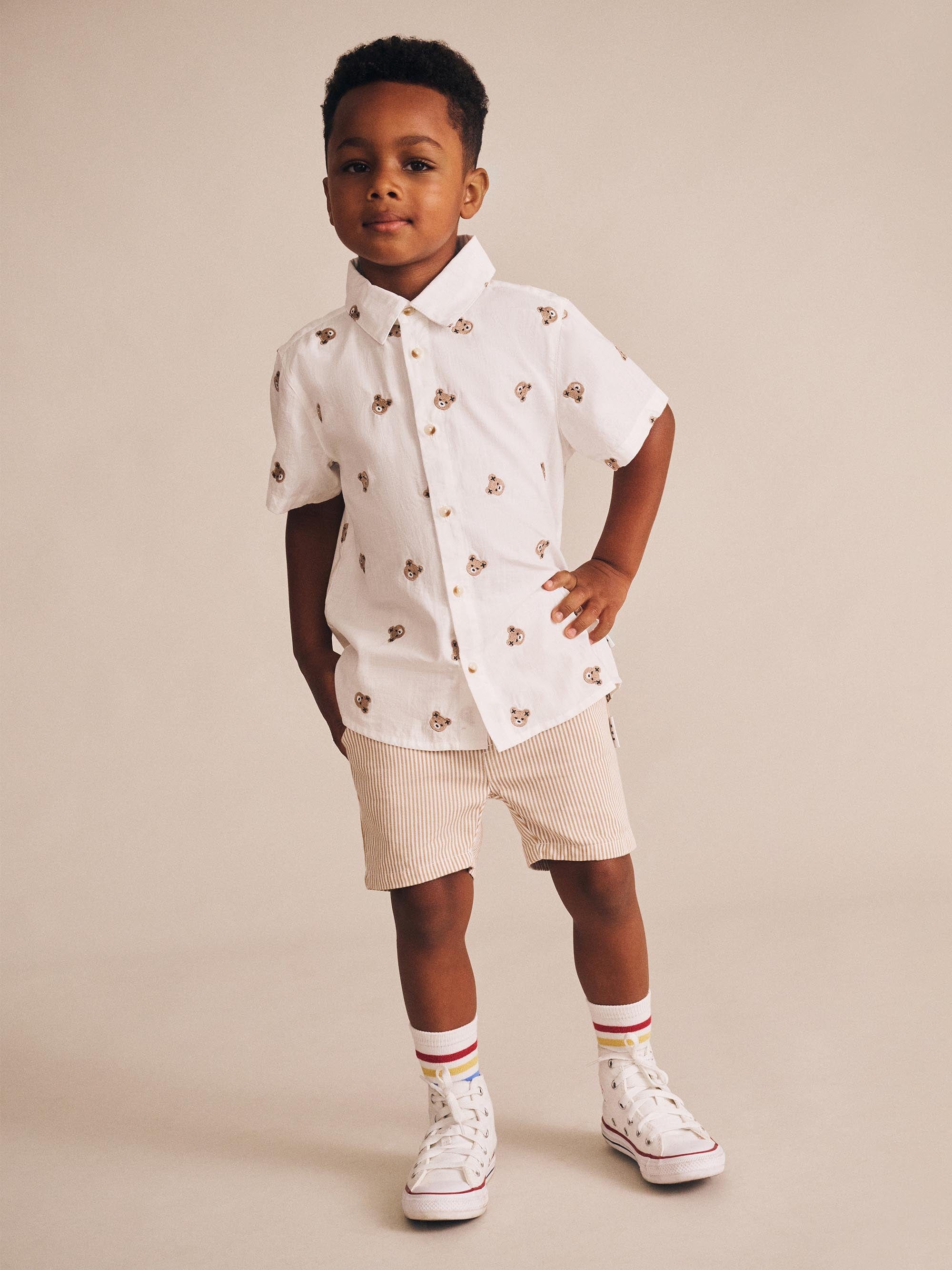 Shortsleeve Huxbear Button Up Crisp White T-SHIRT Huxbaby