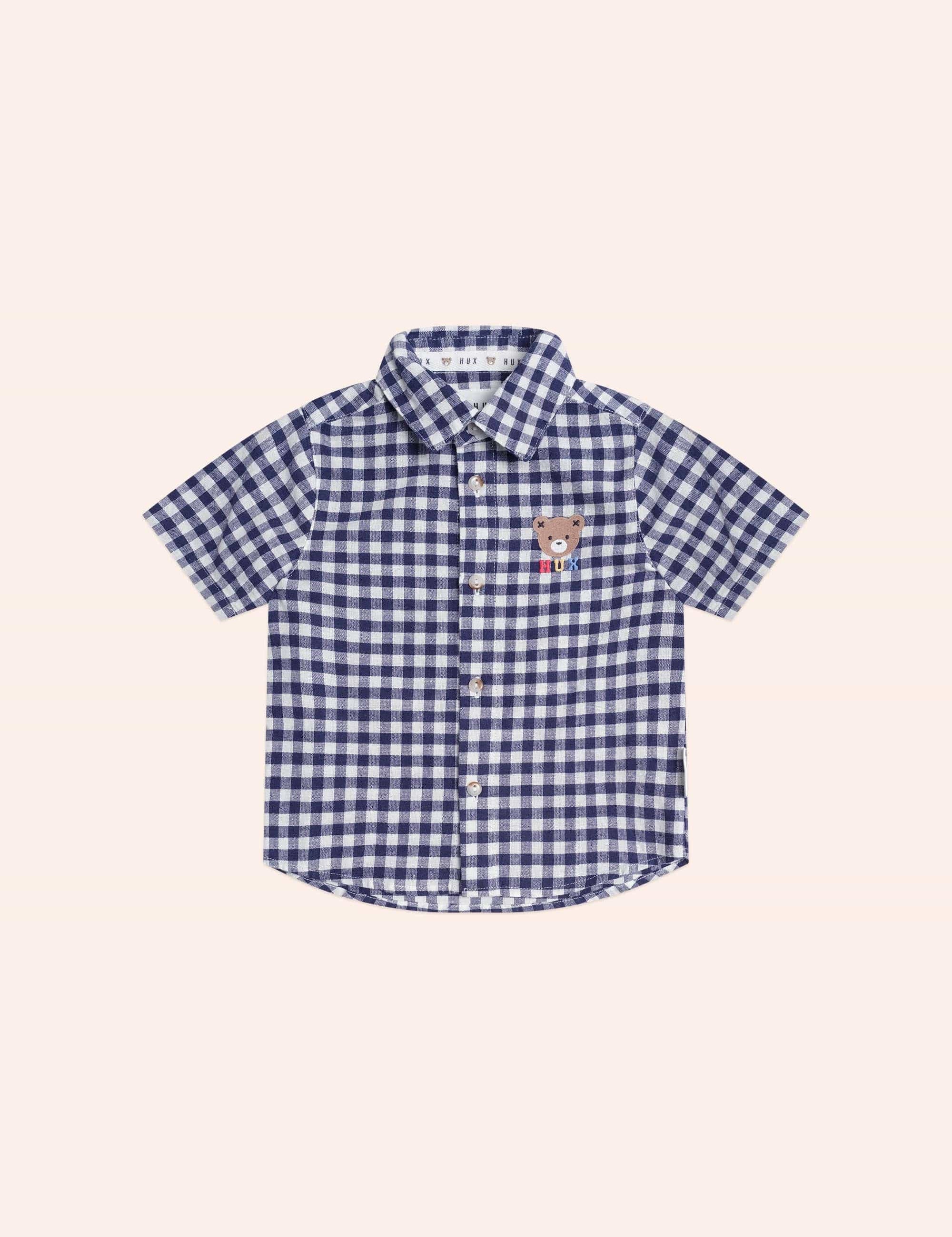 Huxbear Button Up Blue Check T-SHIRT Huxbaby