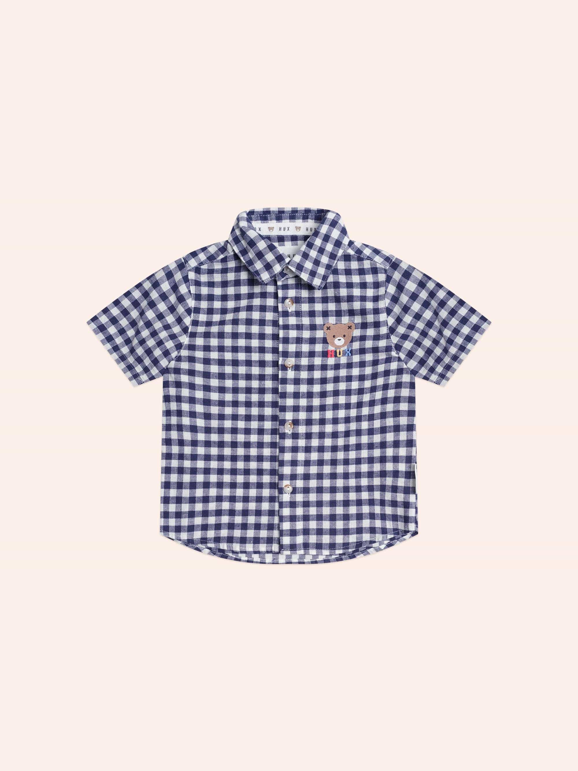 Huxbear Button Up Blue Check T-SHIRT Huxbaby