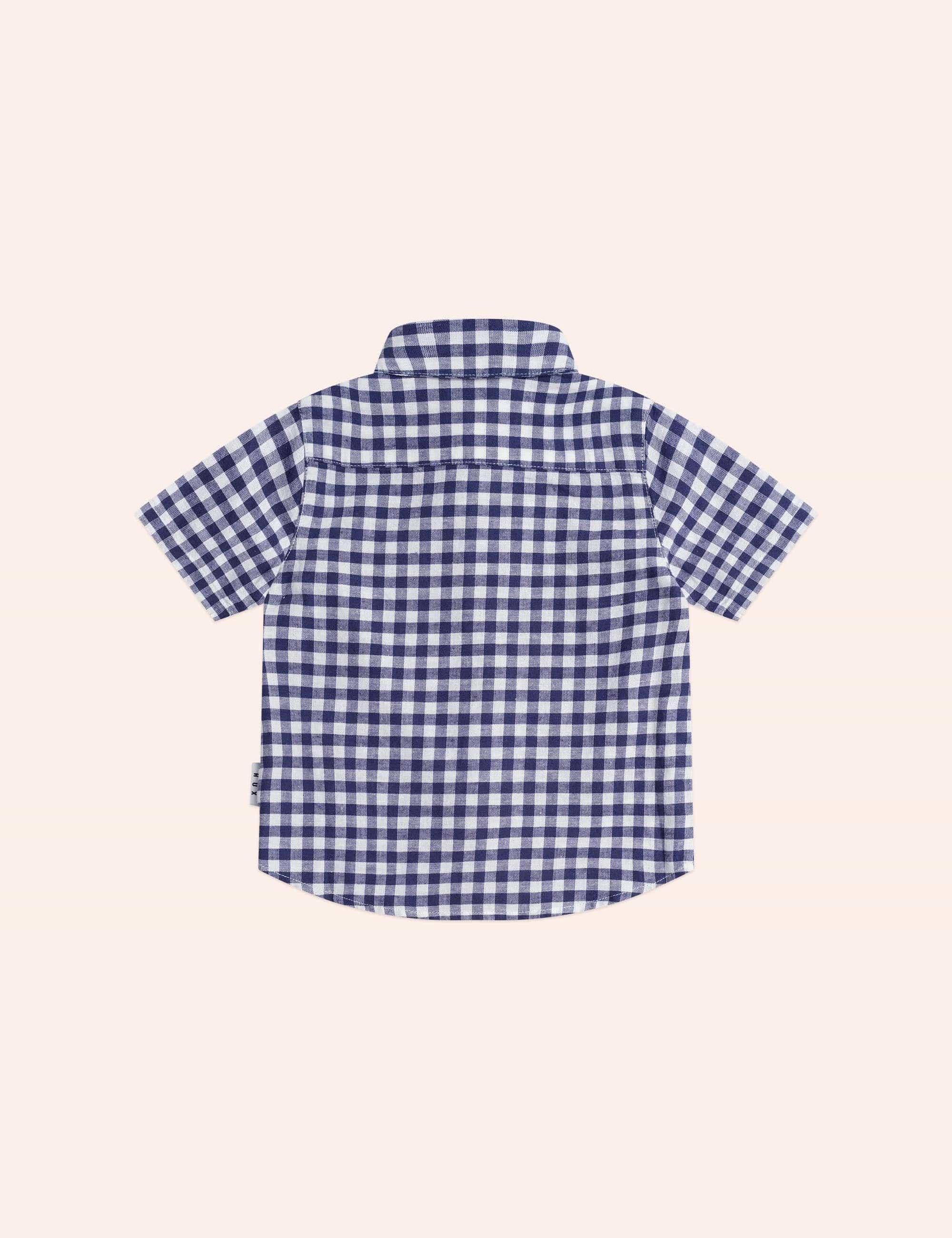 Huxbear Button Up Blue Check T-SHIRT Huxbaby