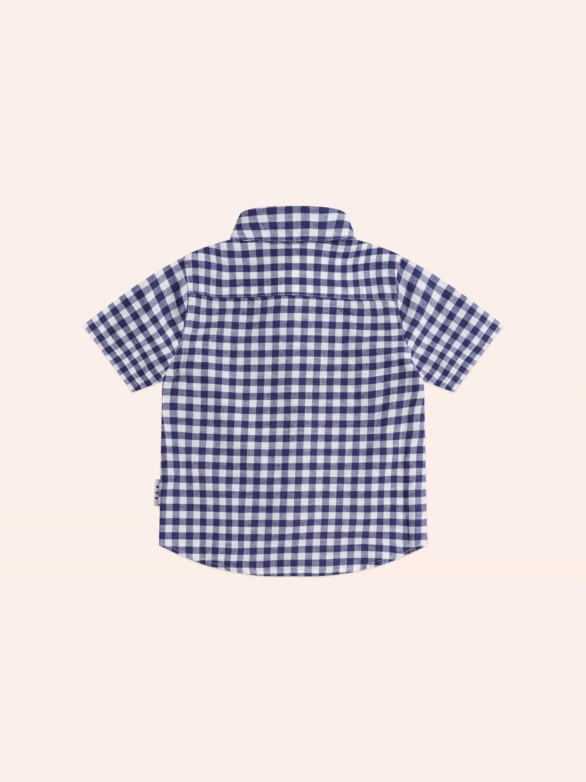 Huxbear Button Up Blue Check T-SHIRT Huxbaby