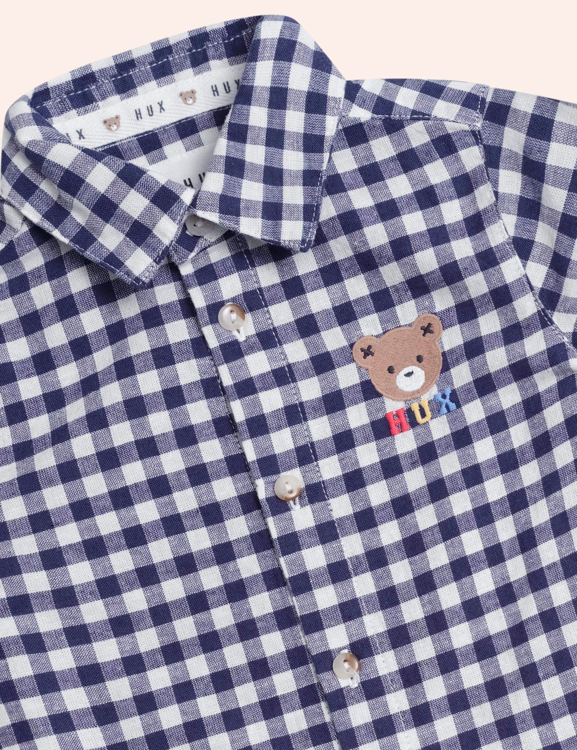 Huxbear Button Up Blue Check T-SHIRT Huxbaby
