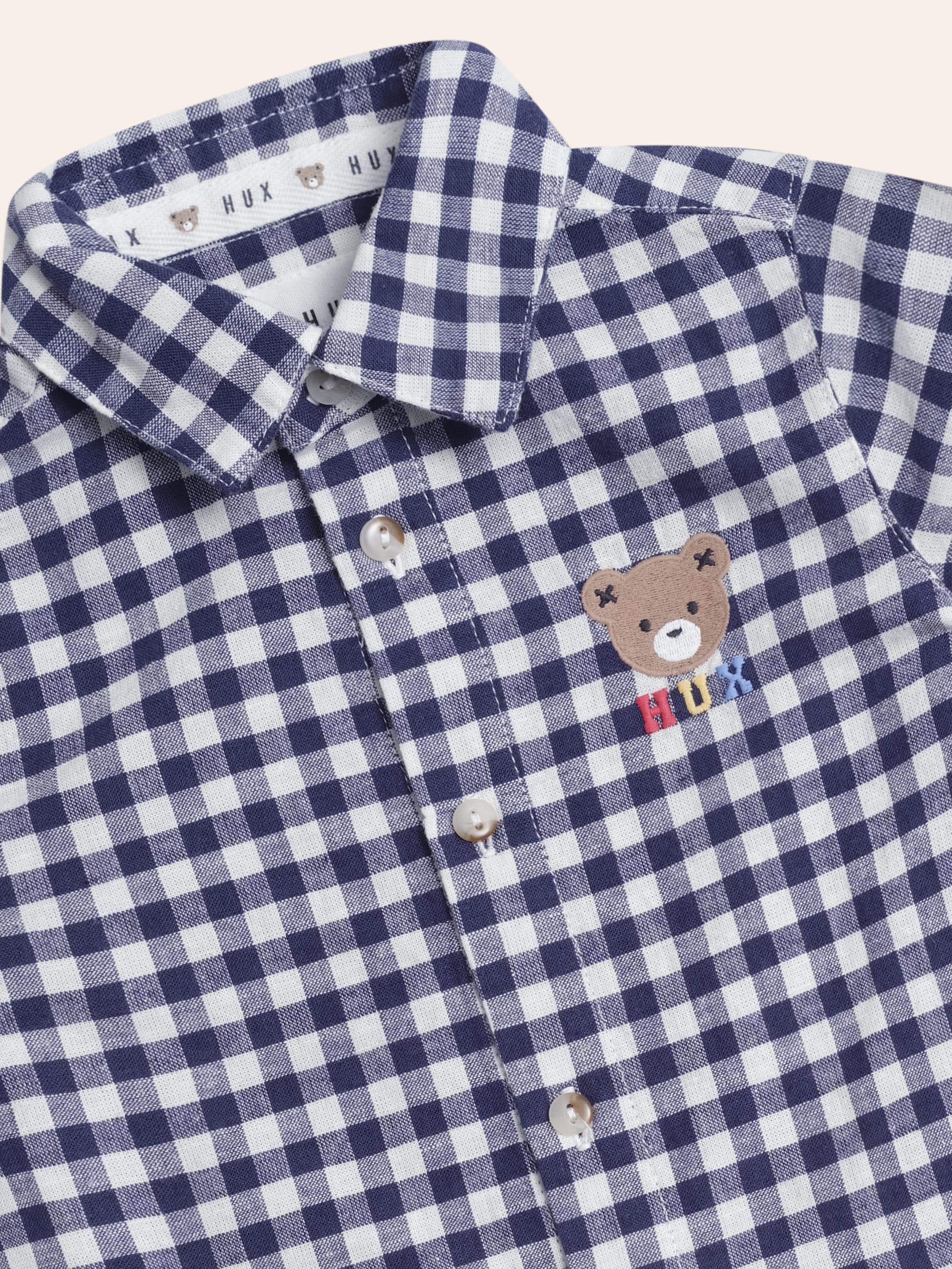 Huxbear Button Up Blue Check T-SHIRT Huxbaby