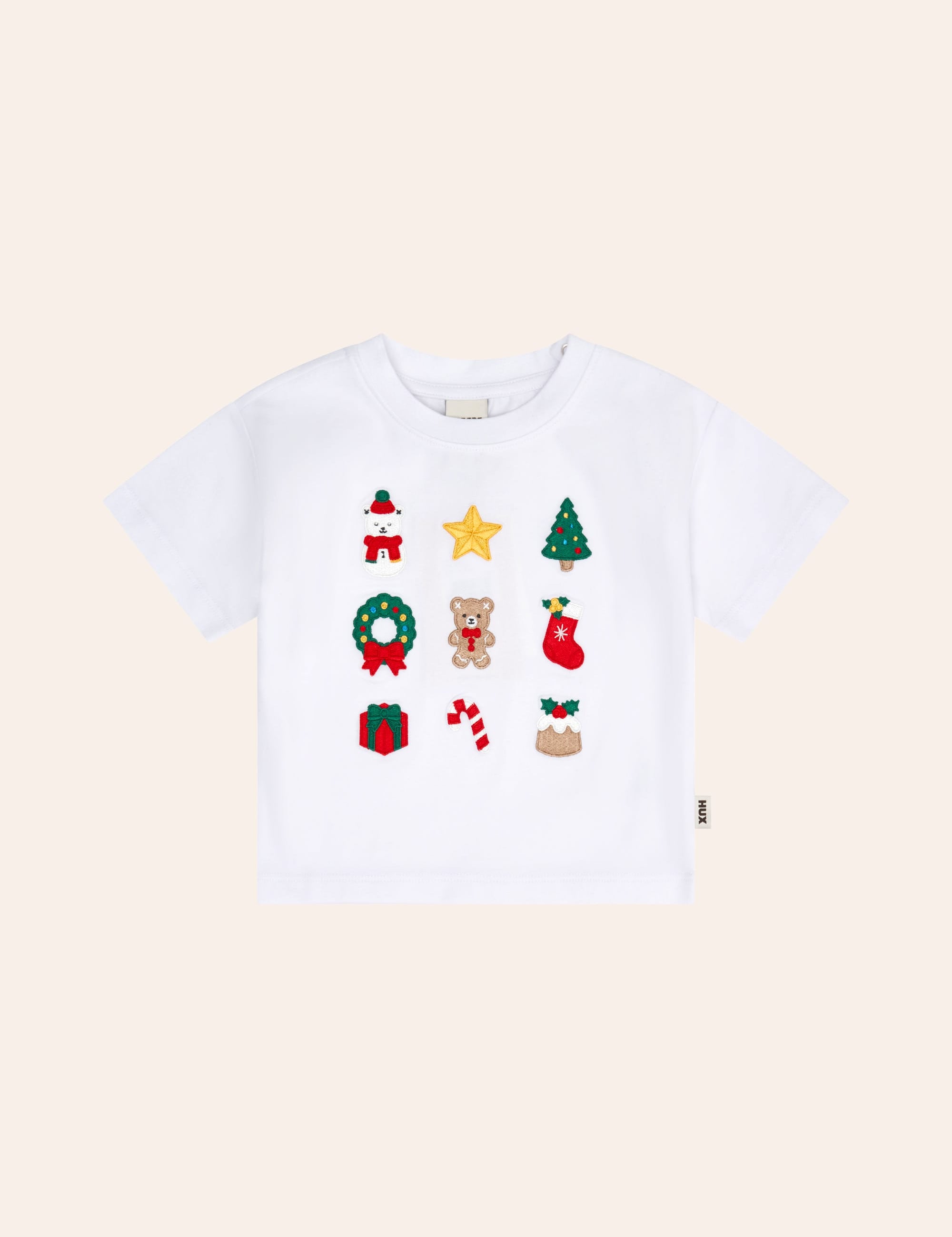 Xmas Time Embroidered Short Slv Tee T-SHIRT Huxbaby Shopify