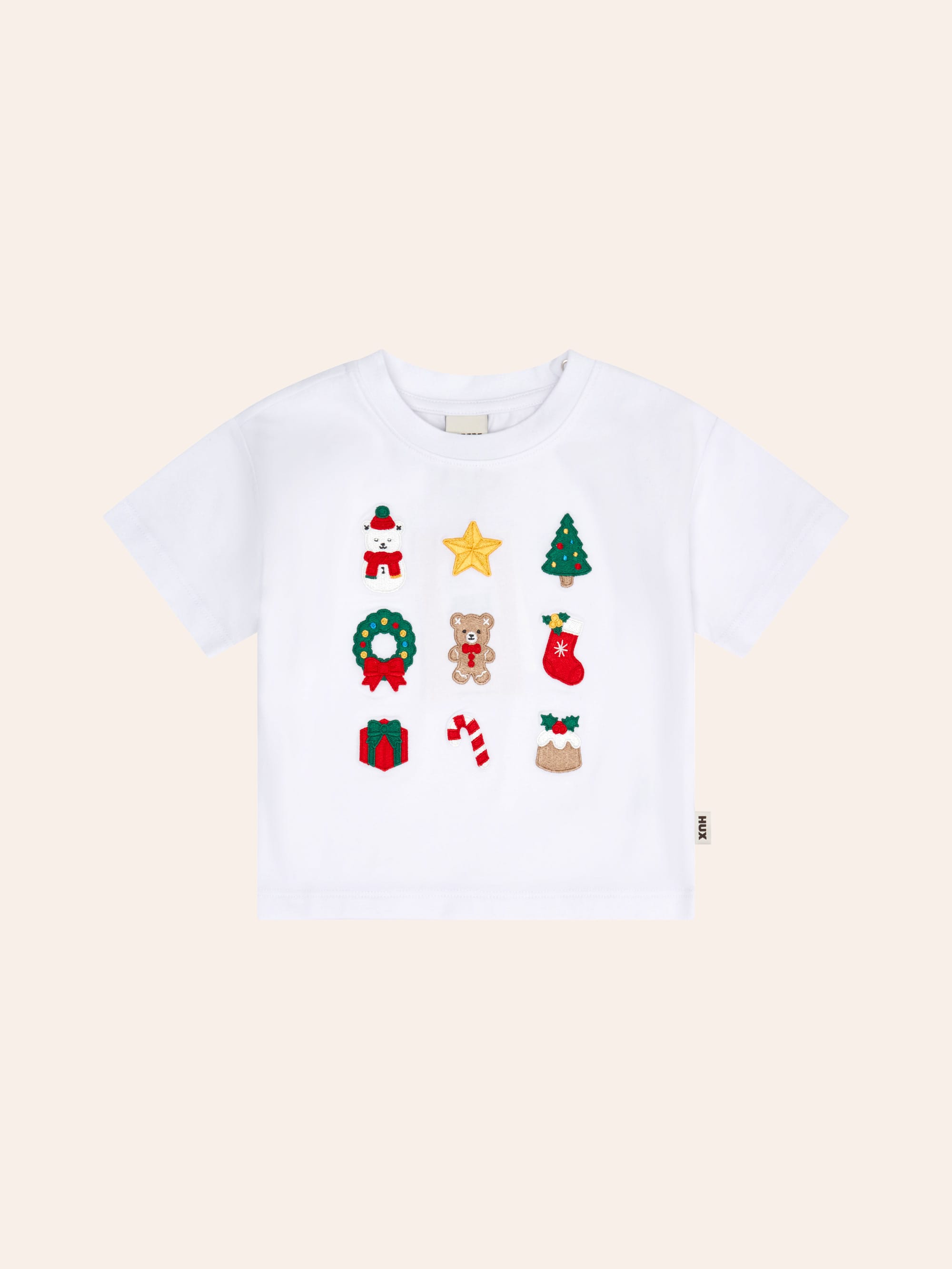Xmas Time Embroidered Short Slv Tee T-SHIRT Huxbaby Shopify